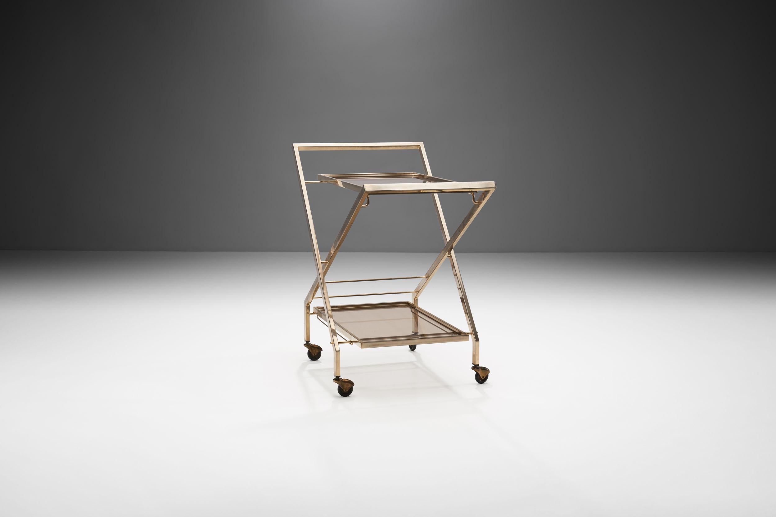 Mid-20th Century Midcentury Brass Bar Cart by Guy Lefevre Attributed for Maison Jansen, France