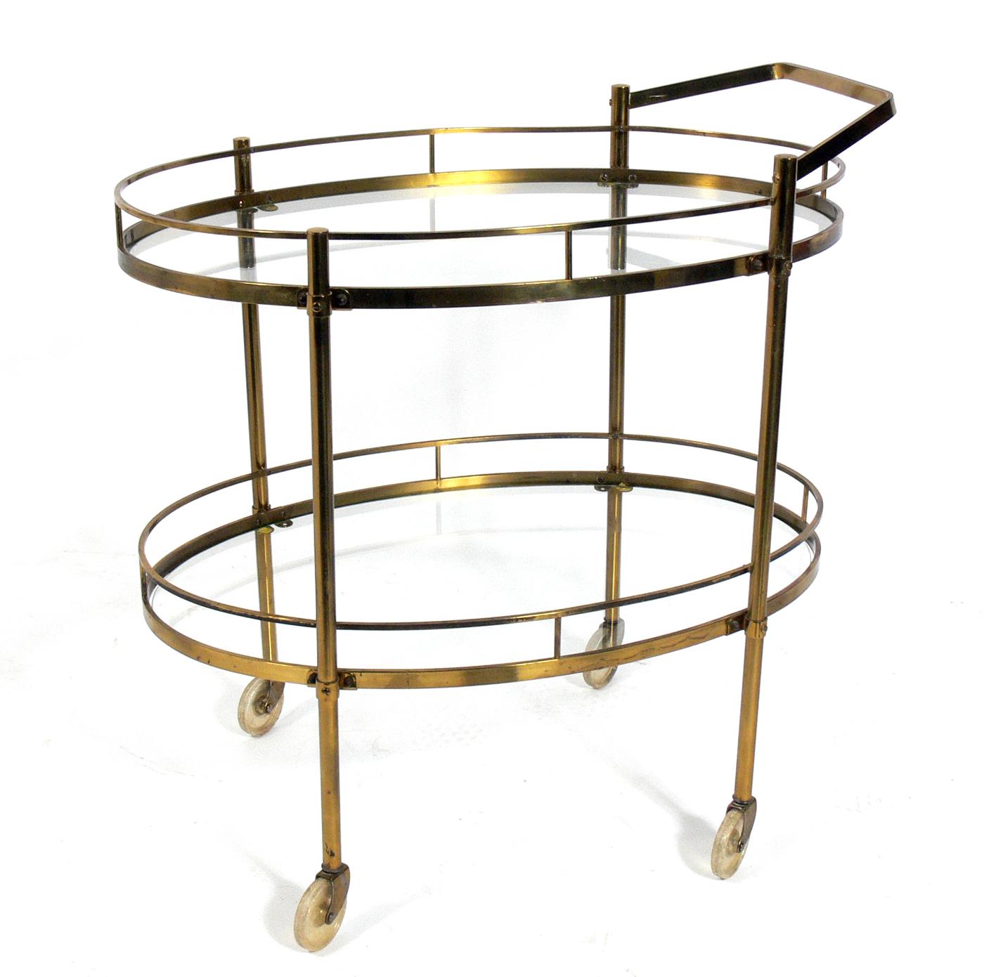 Plated Midcentury Brass Bar Cart