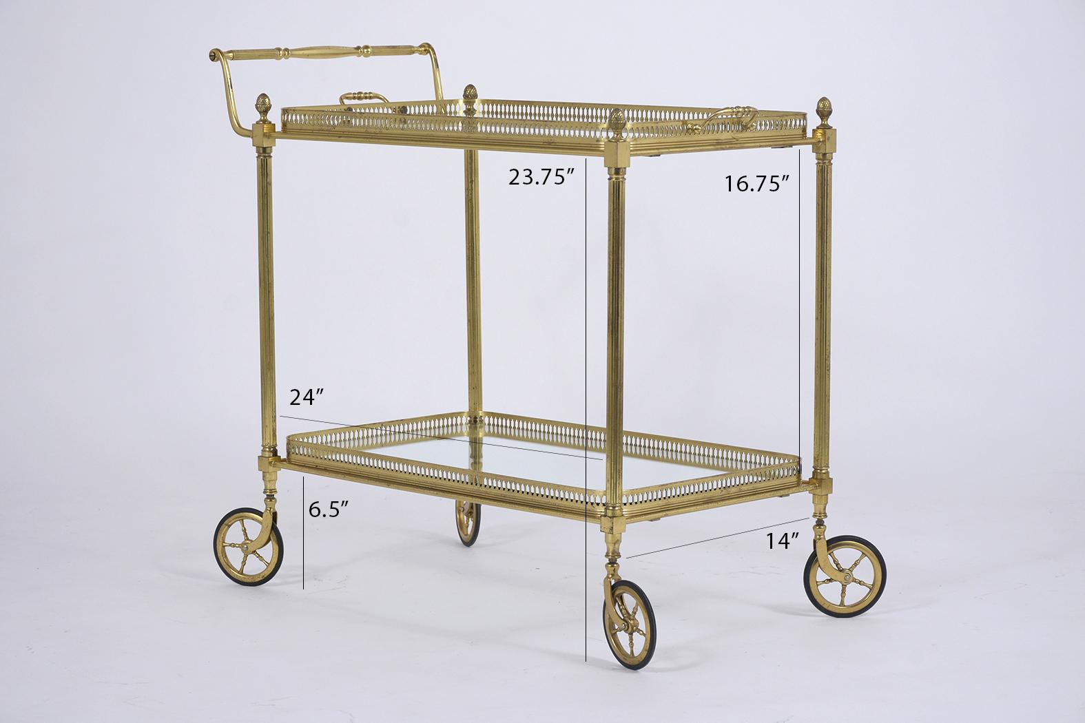 Midcentury Brass Bar Cart In Good Condition In Los Angeles, CA