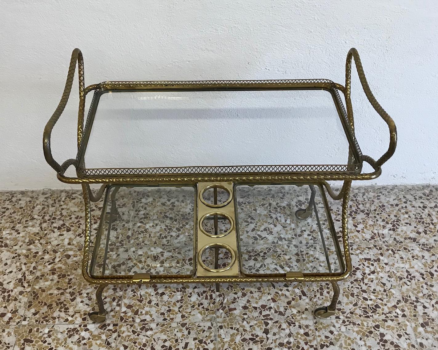Mid-Century Modern Midcentury Brass Bar Cart, Italy, 1950s