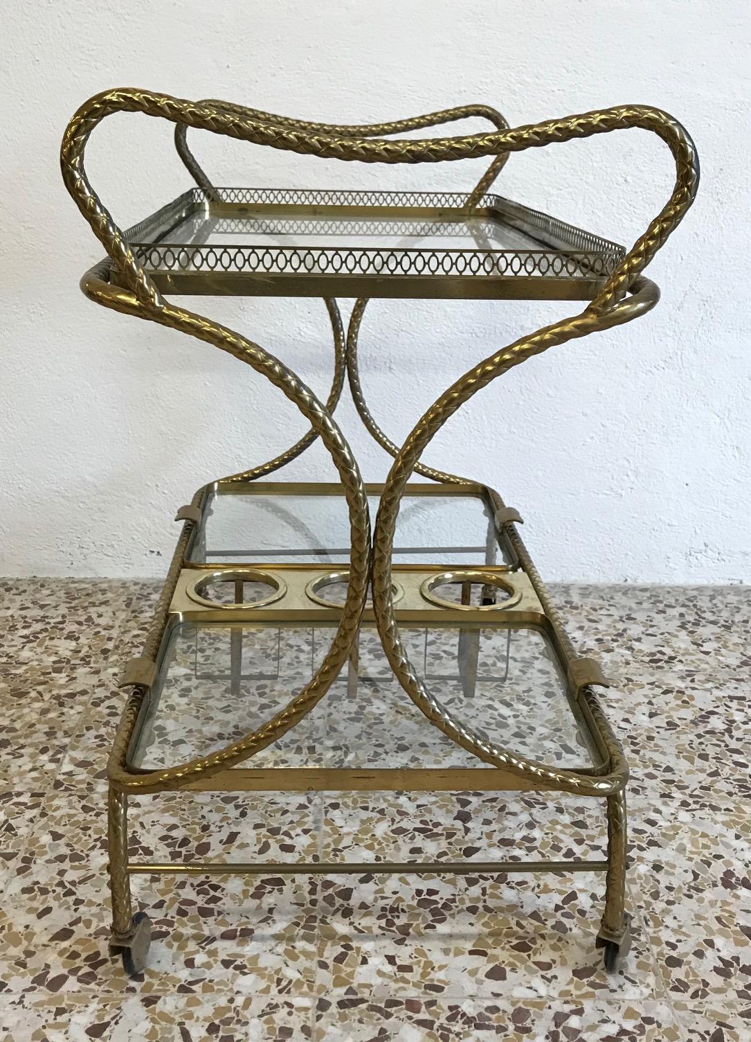 Italian Midcentury Brass Bar Cart, Italy, 1950s