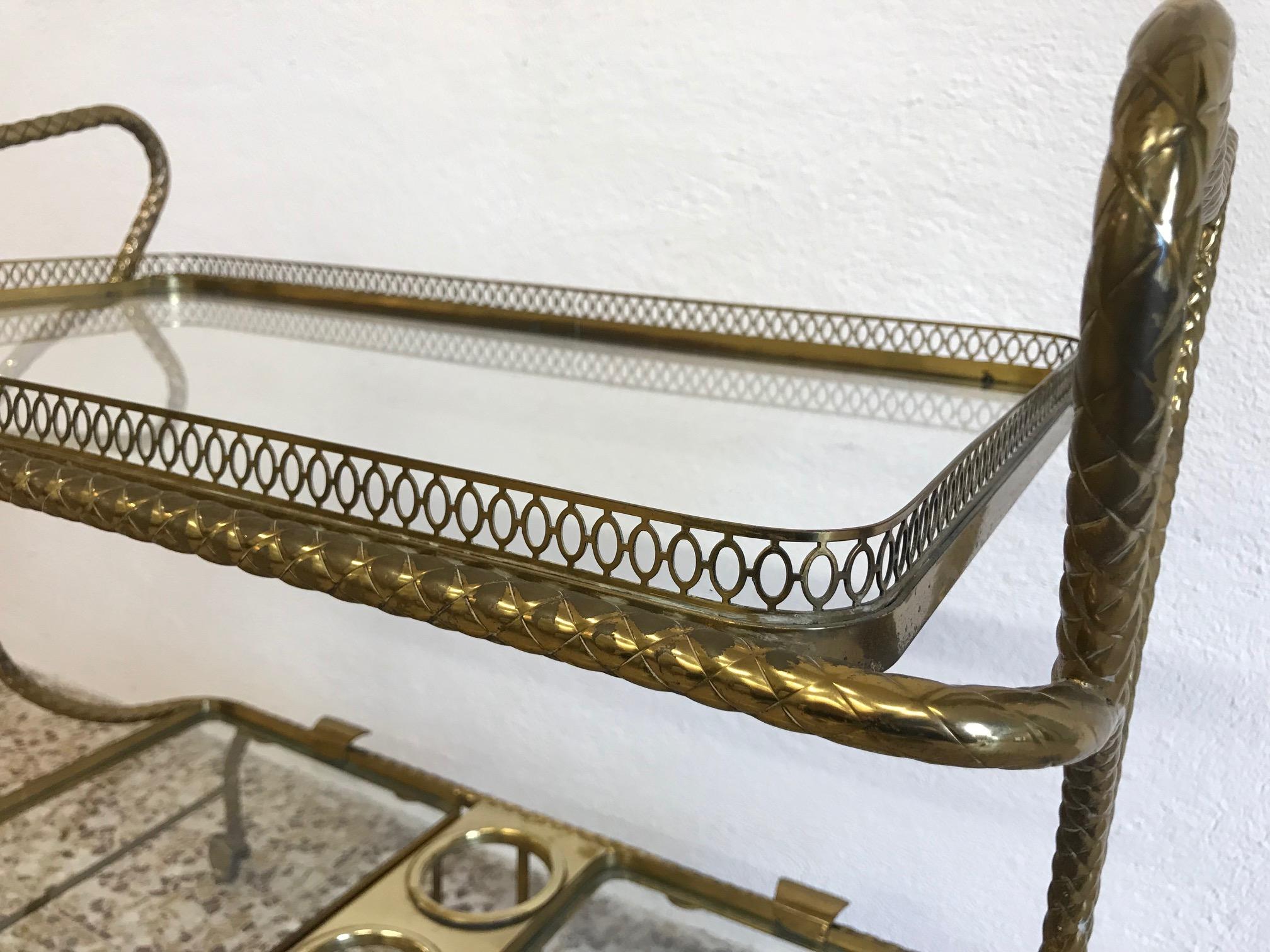 Midcentury Brass Bar Cart, Italy, 1950s In Good Condition In Meda, MB