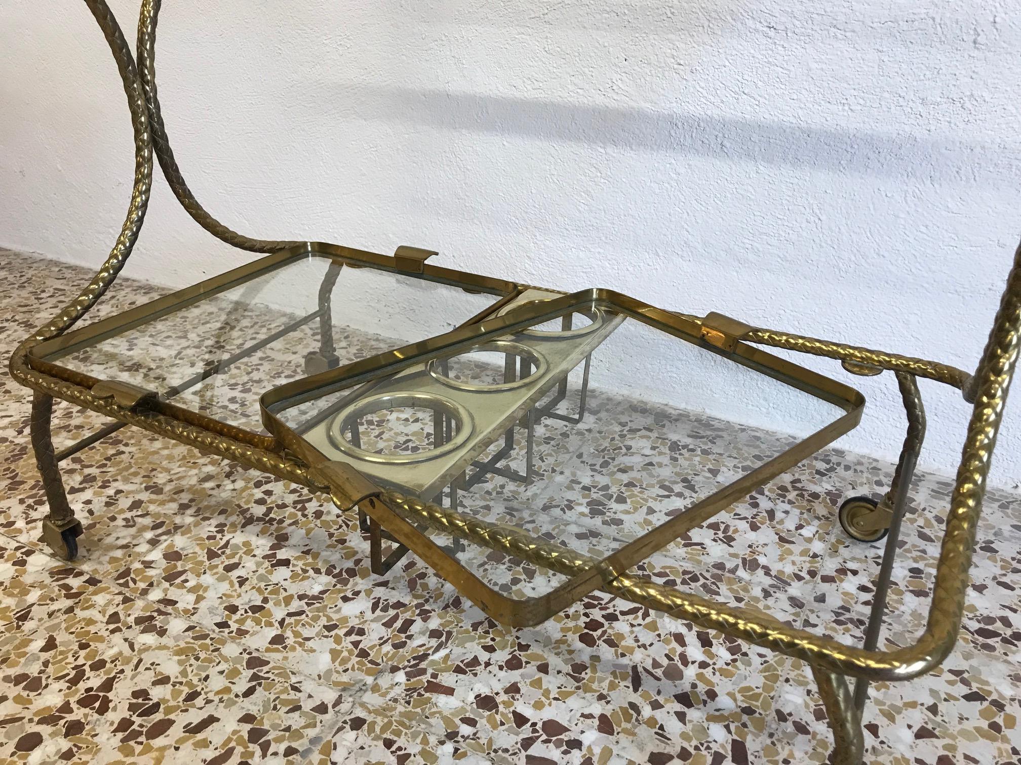 Mid-20th Century Midcentury Brass Bar Cart, Italy, 1950s