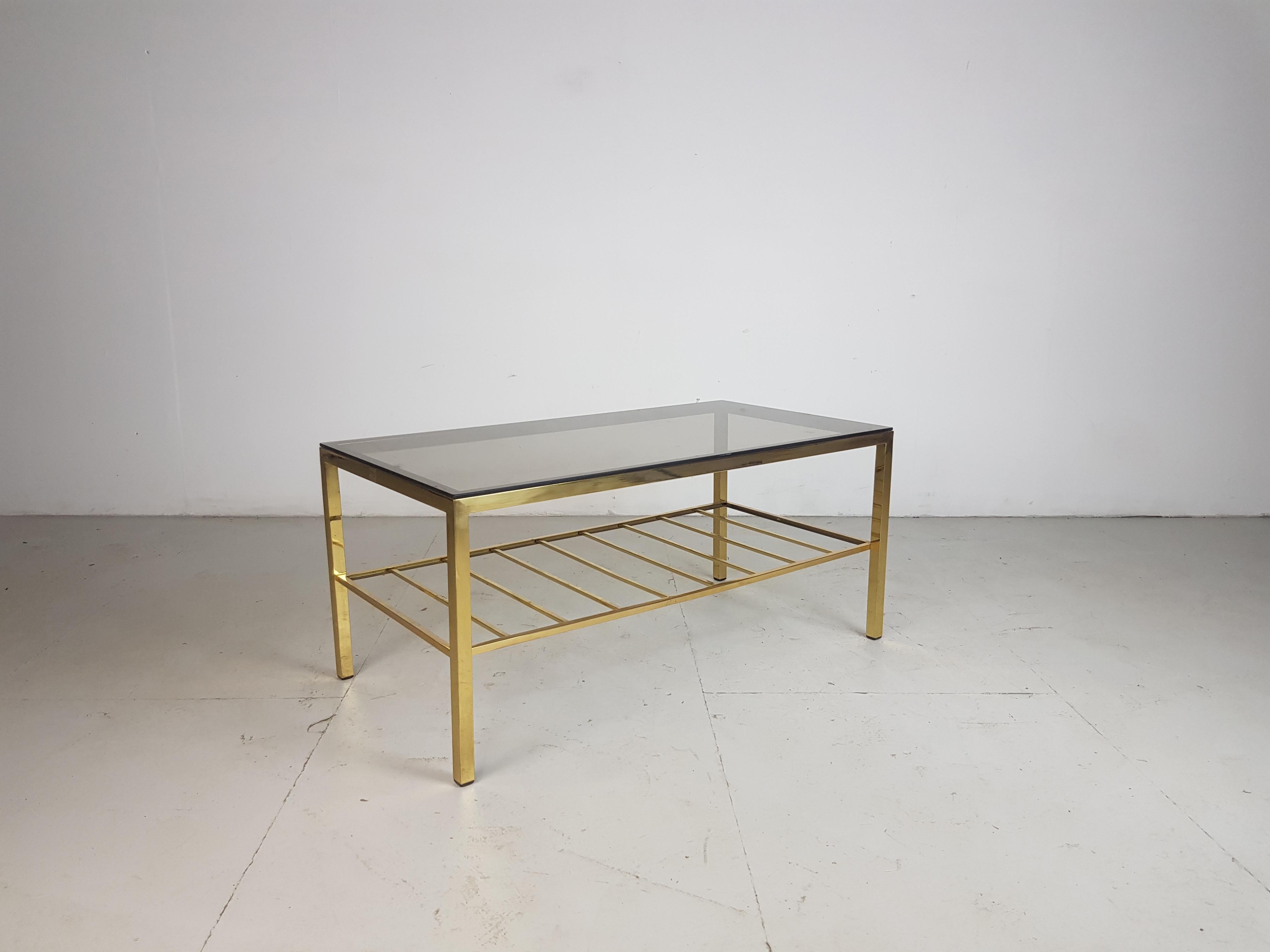 Italian Midcentury Brass Base and Glass Coffee Table For Sale