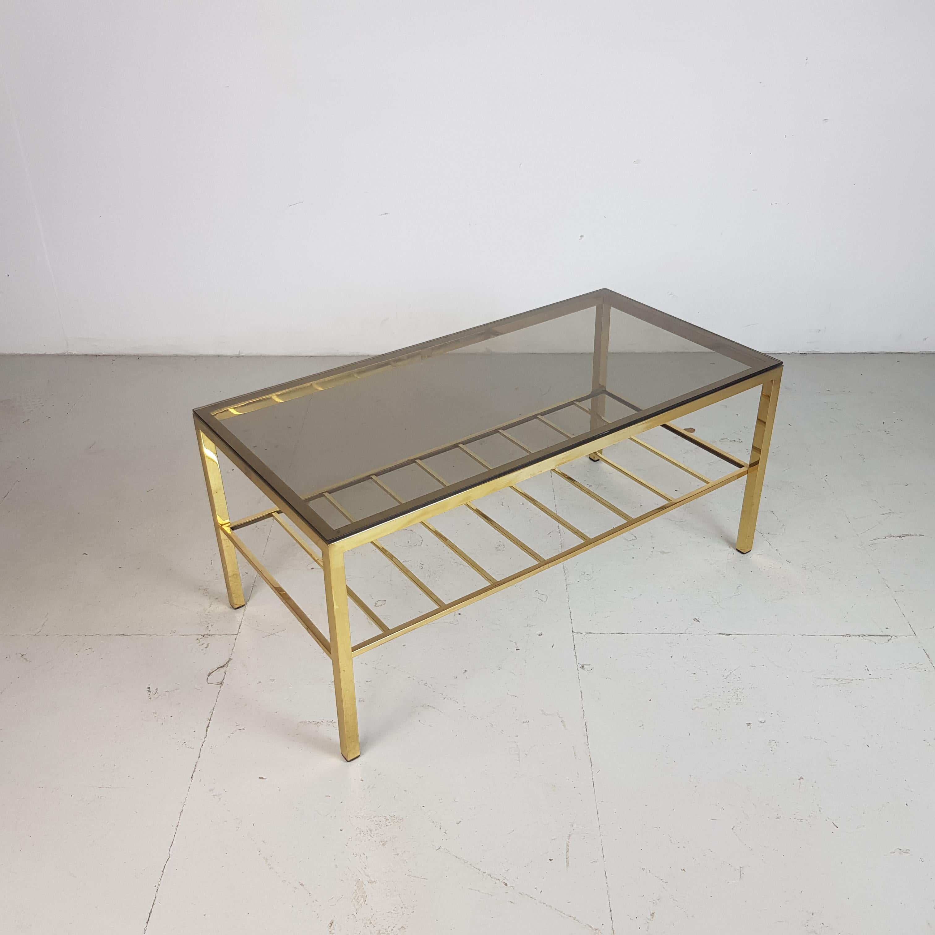 Midcentury Brass Base and Glass Coffee Table In Good Condition For Sale In Lewes, East Sussex