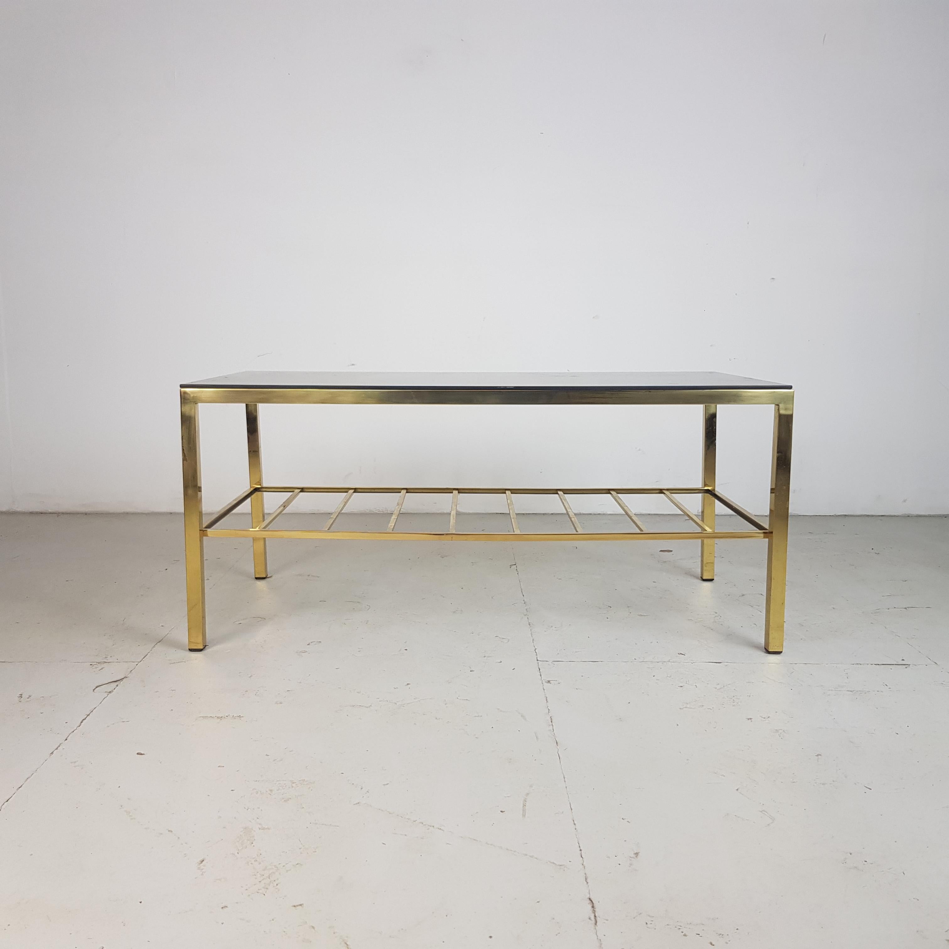 20th Century Midcentury Brass Base and Glass Coffee Table For Sale