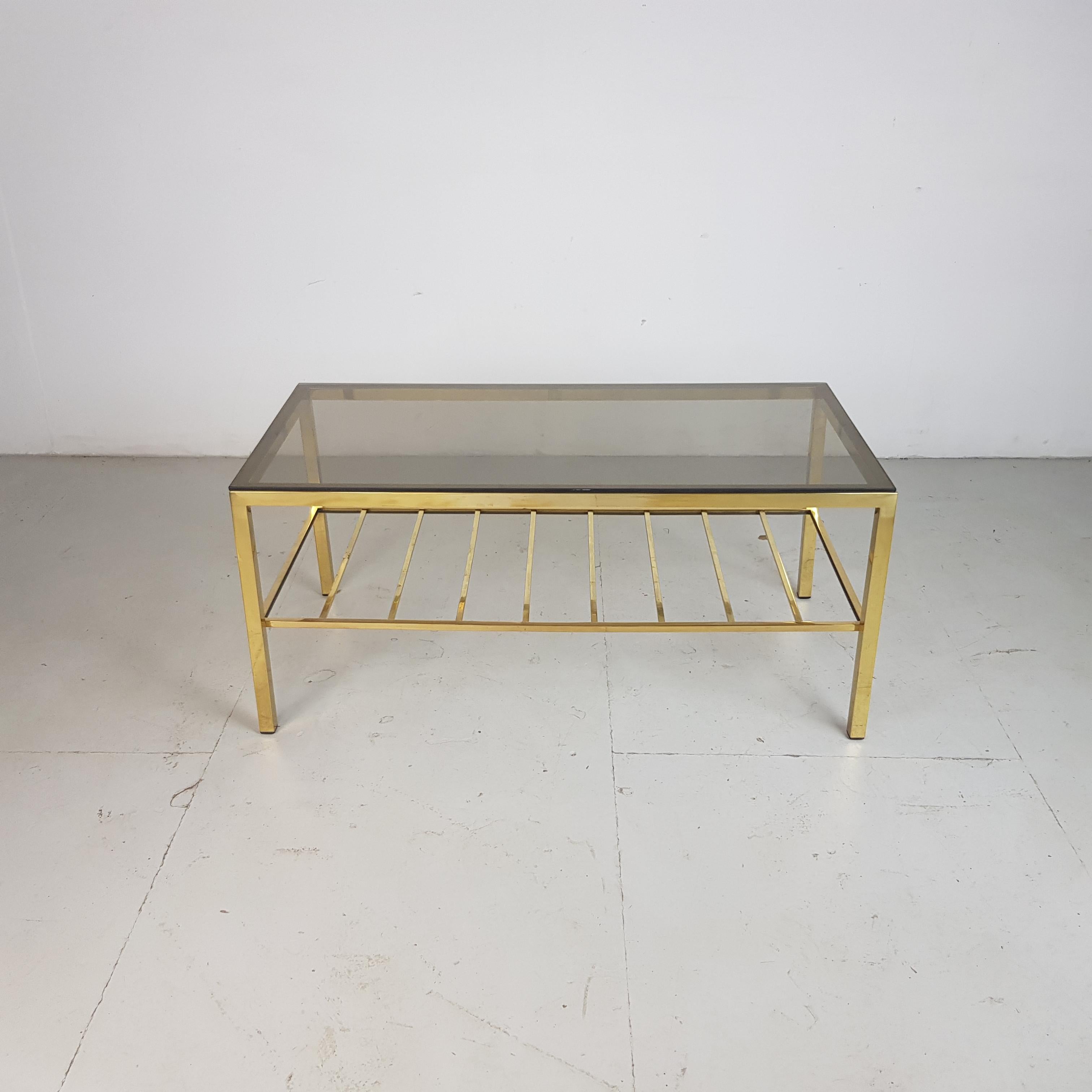 Midcentury Brass Base and Glass Coffee Table For Sale 1