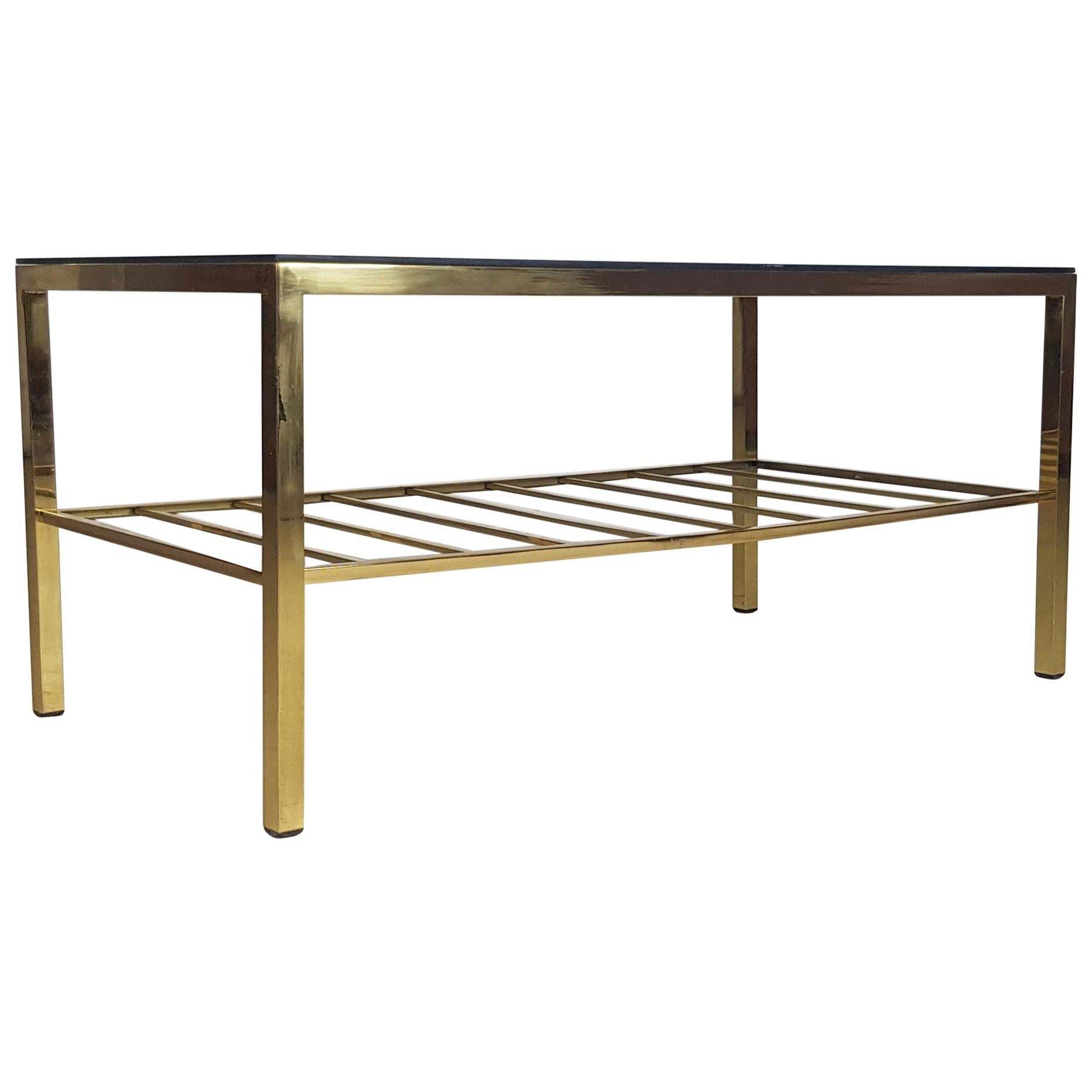 Midcentury Brass Base and Glass Coffee Table For Sale