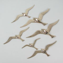 Midcentury Brass Bird Sea Gull Wall Decor Sculptures, Austria, 1950s, Set of 6