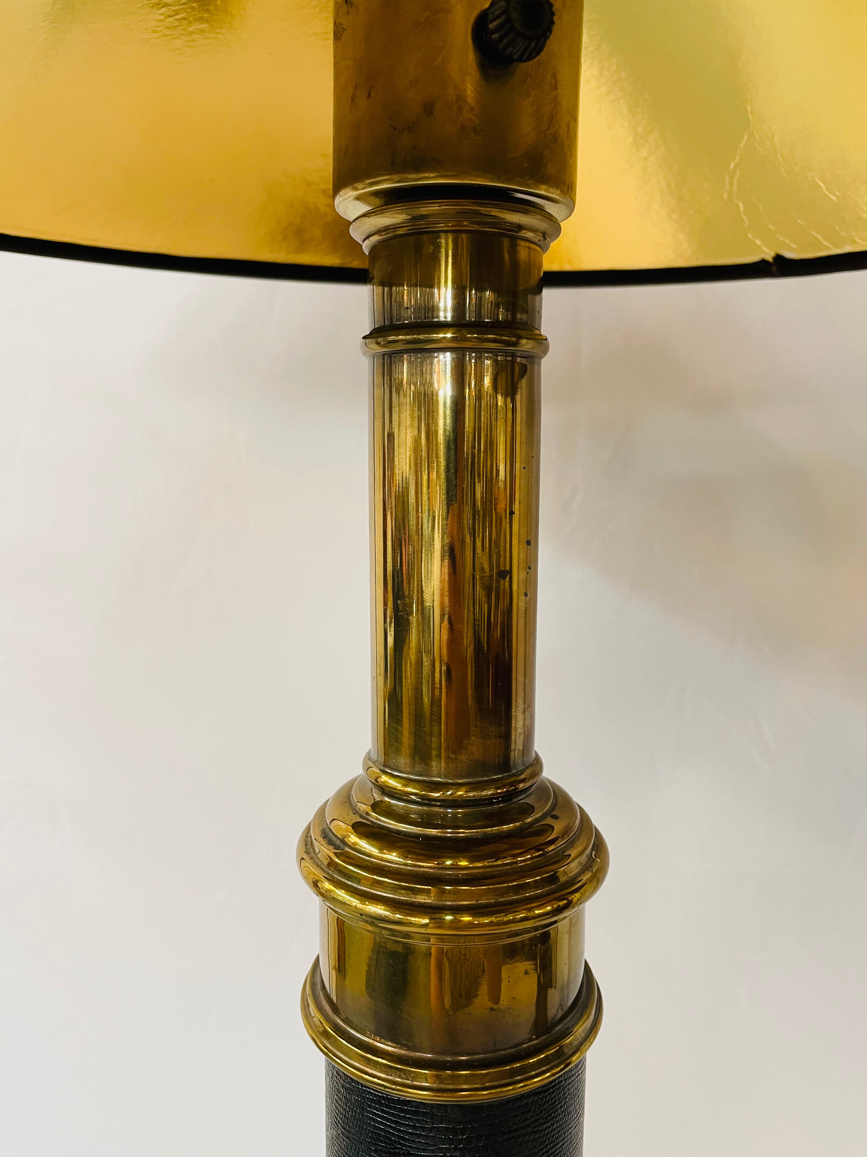 Midcentury Brass & Black Leather Table Lamp Attributed to Stiffel, a Pair 9