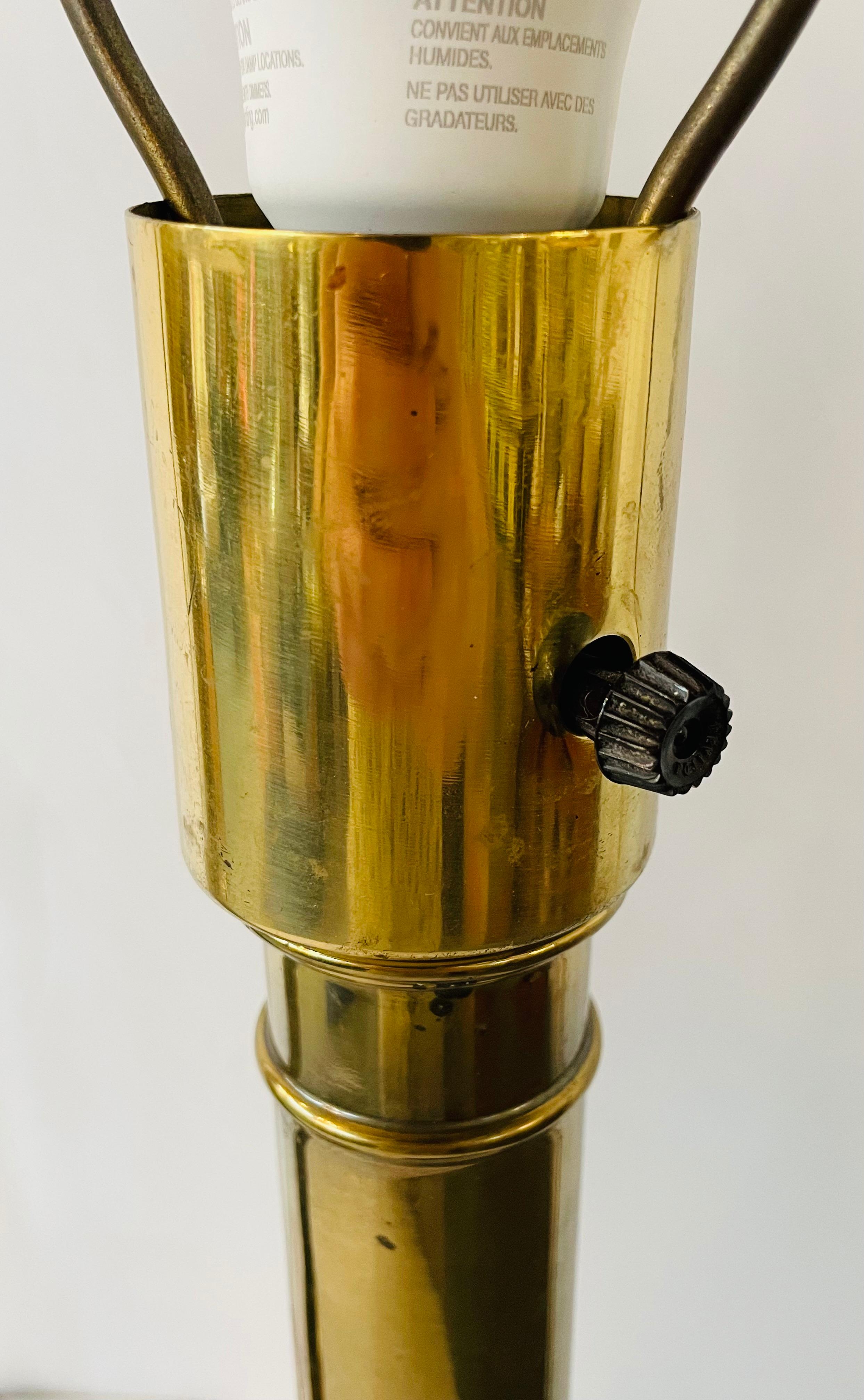 Midcentury Brass & Black Leather Table Lamp Attributed to Stiffel, a Pair In Good Condition In Plainview, NY