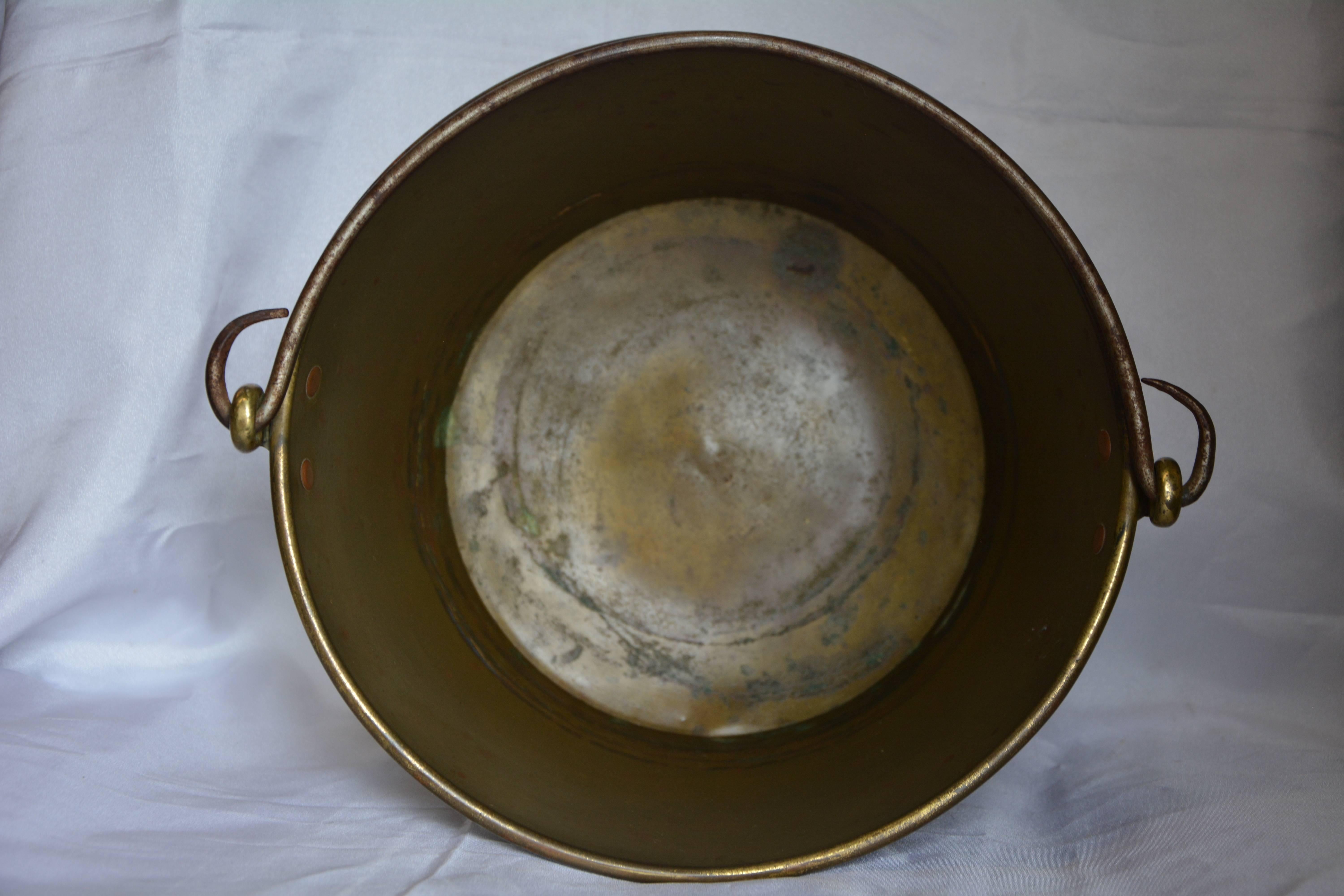 Country Brass Bucket with Handle from France Midcentury