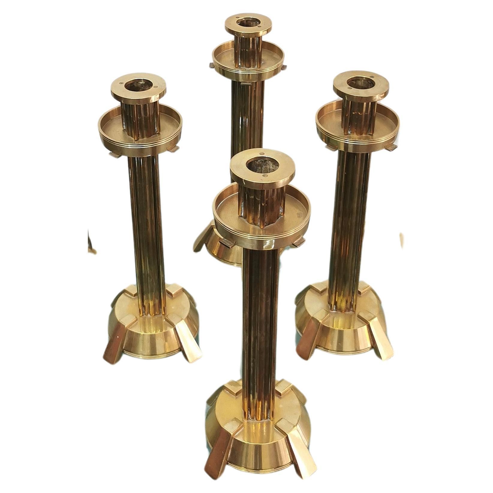 Mid-Century Modern Decorative Object Brass Candelabras Candle Holders Midcentury Italy 70s Set of 4 For Sale