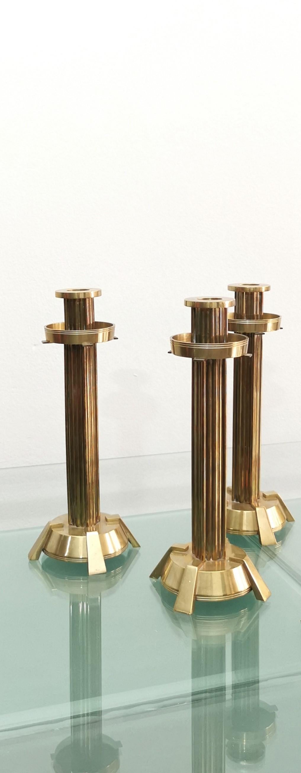 Italian Decorative Object Brass Candelabras Candle Holders Midcentury Italy 70s Set of 4 For Sale
