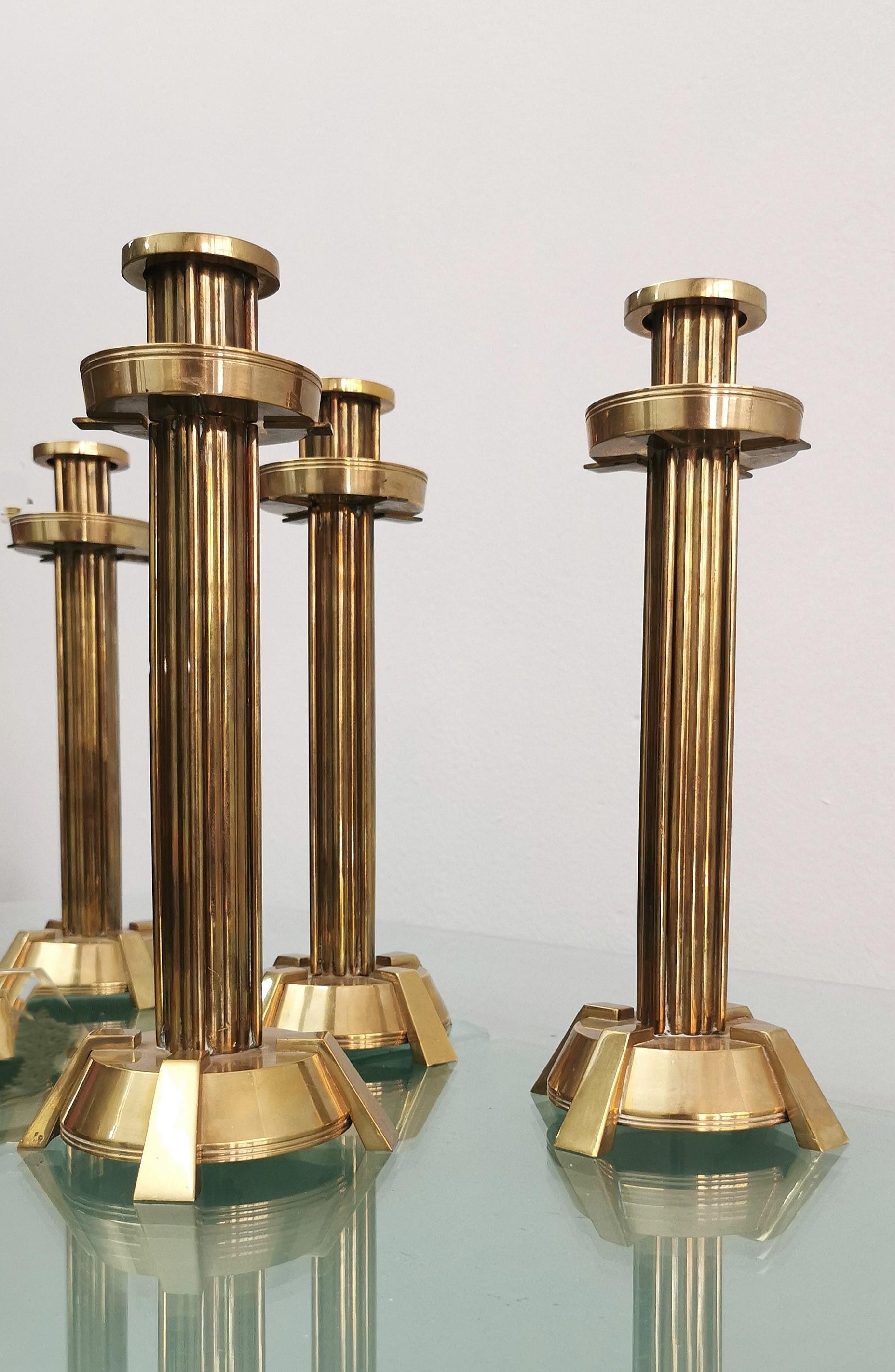 Decorative Object Brass Candelabras Candle Holders Midcentury Italy 70s Set of 4 For Sale 2