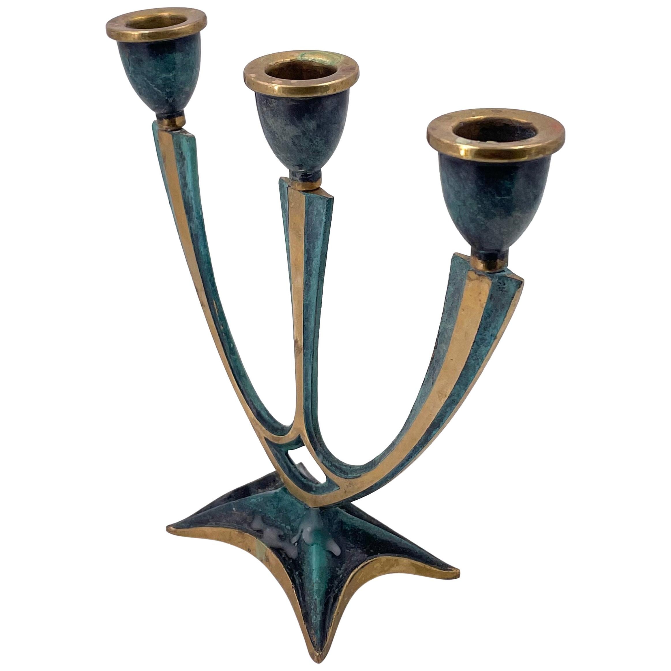 Midcentury Brass Candleholder Brutalist Style