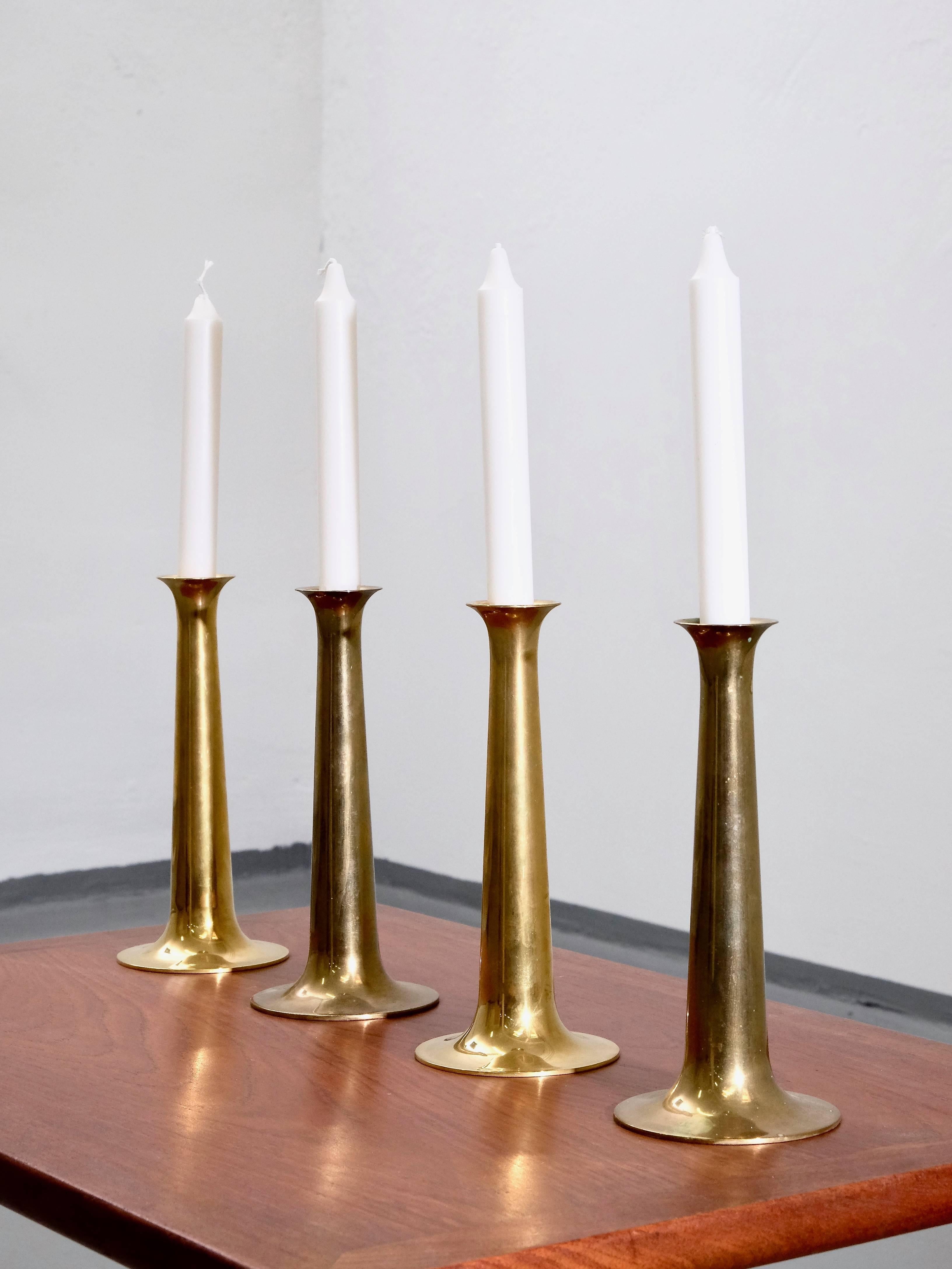Danish Midcentury Brass Candlesticks by Hans Bolling for Torben Ørskov, Set of Four