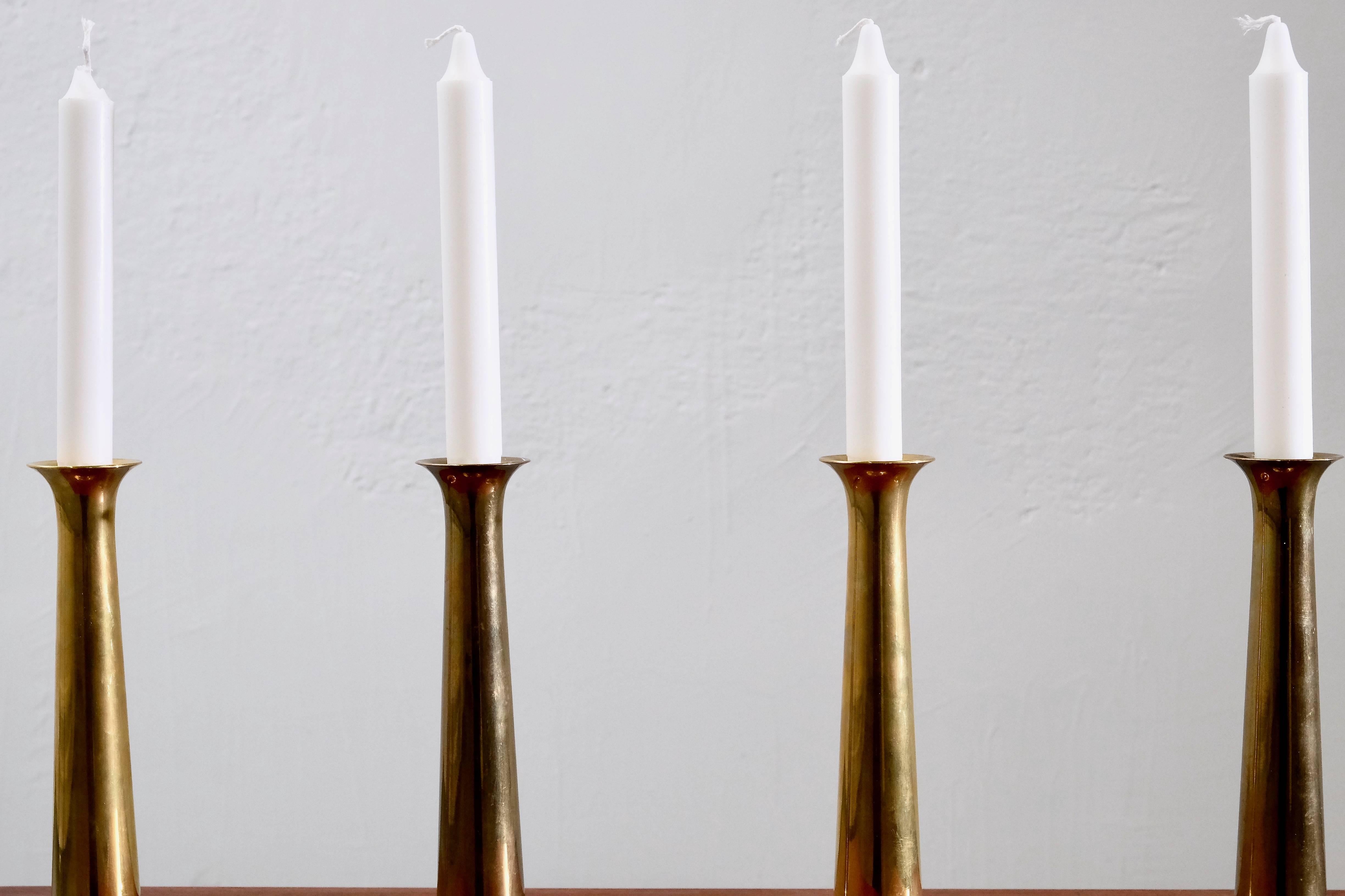 Midcentury Brass Candlesticks by Hans Bolling for Torben Ørskov, Set of Four In Excellent Condition In Helsinki, FI