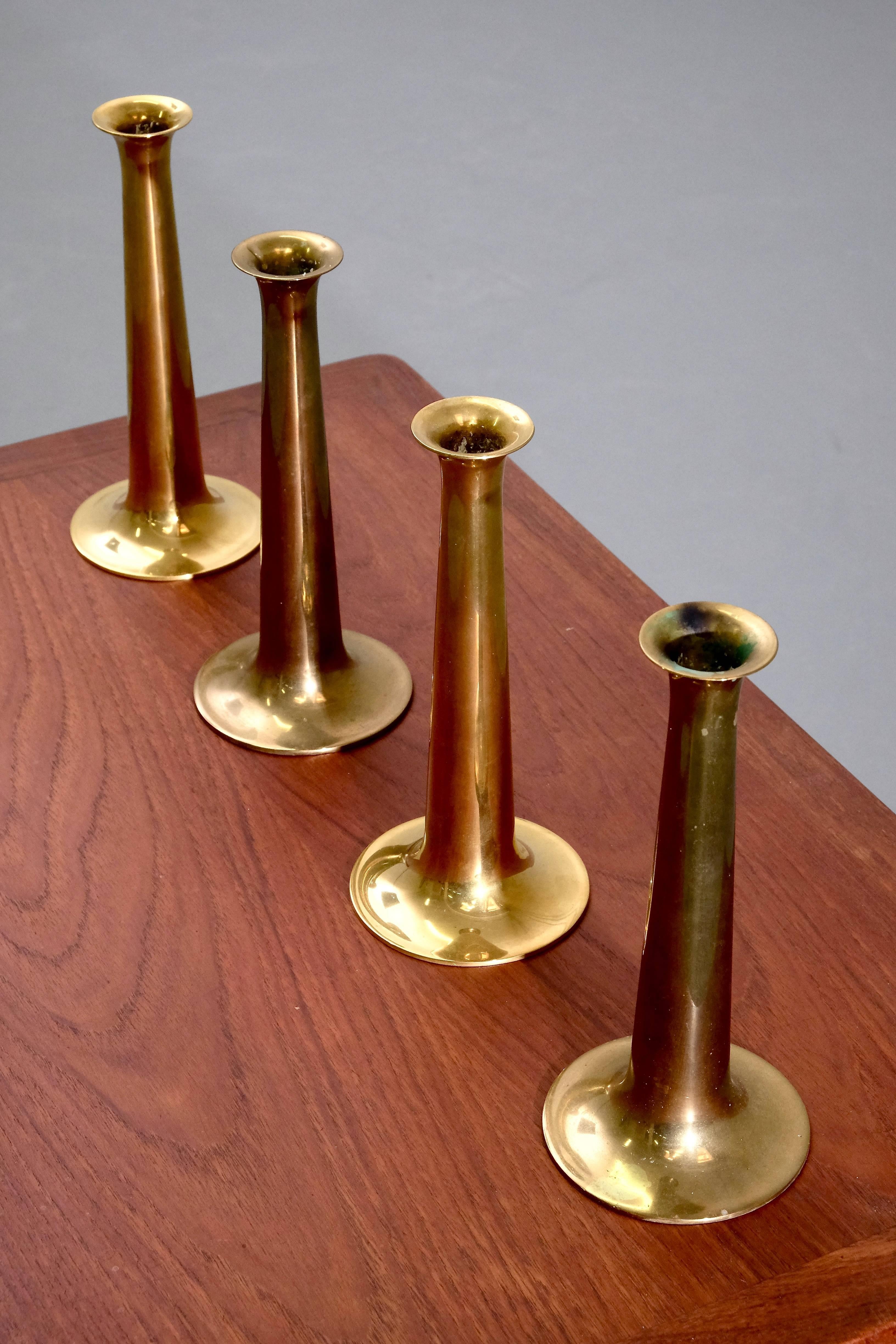 Mid-20th Century Midcentury Brass Candlesticks by Hans Bolling for Torben Ørskov, Set of Four