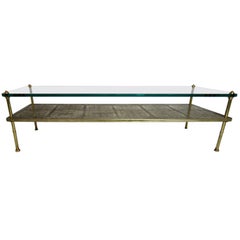Midcentury Brass, Cast Bronze Plaques and Glass Coffee Table Beacon Hill, 1960s
