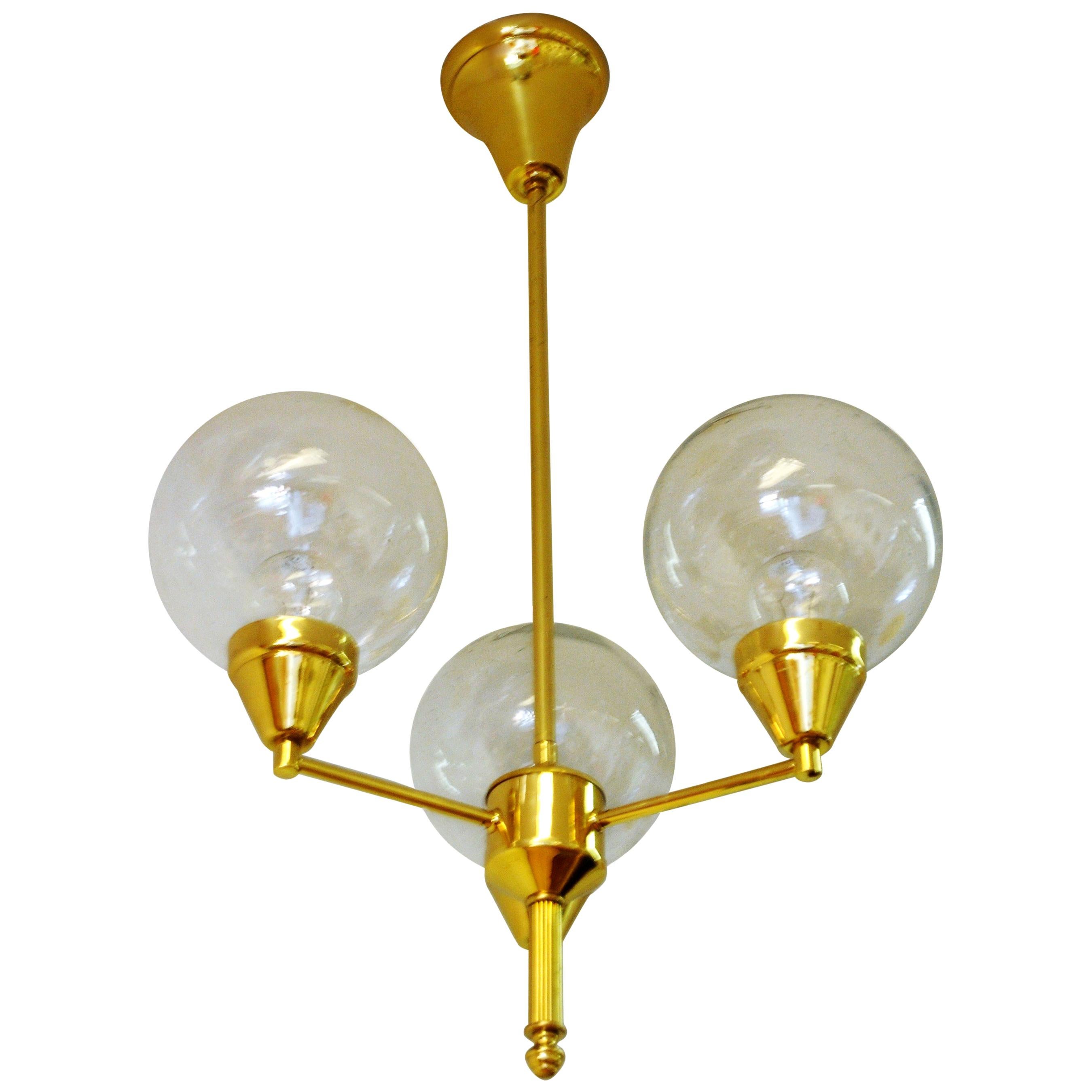 Midcentury Brass Ceiling Lamp with Three Clear Glass Domes 1960s, Sweden