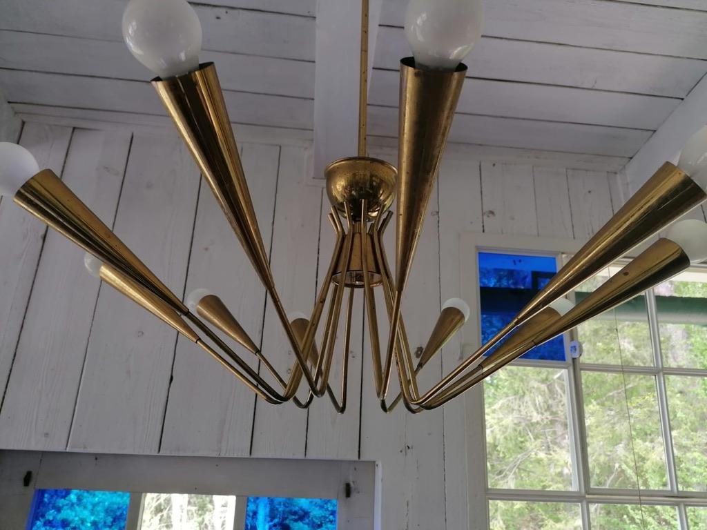 Midcentury Brass Chandelier by Rupert Nikoll In Good Condition For Sale In Vienna, AT