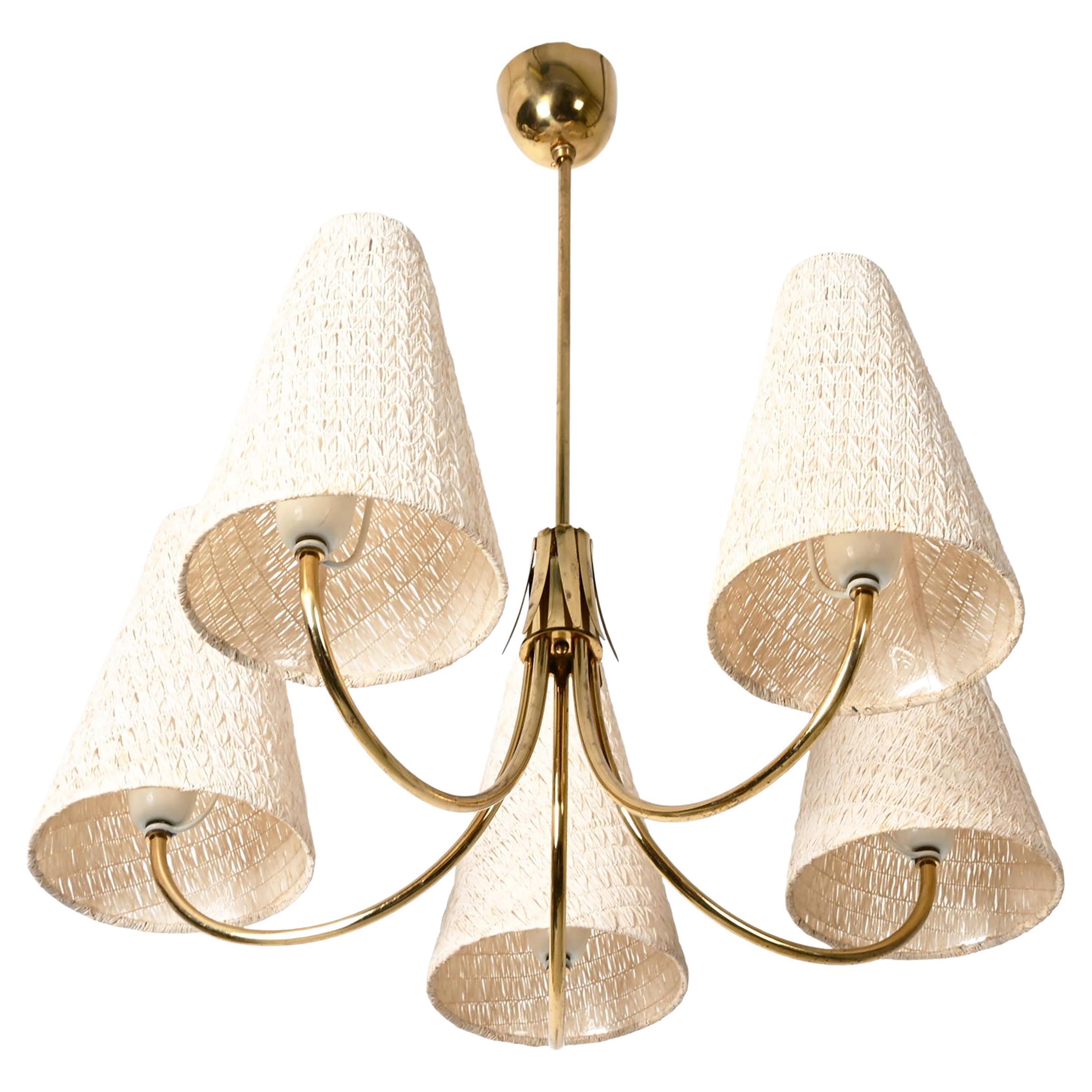 Midcentury Brass Chandelier by Rupert Nikoll