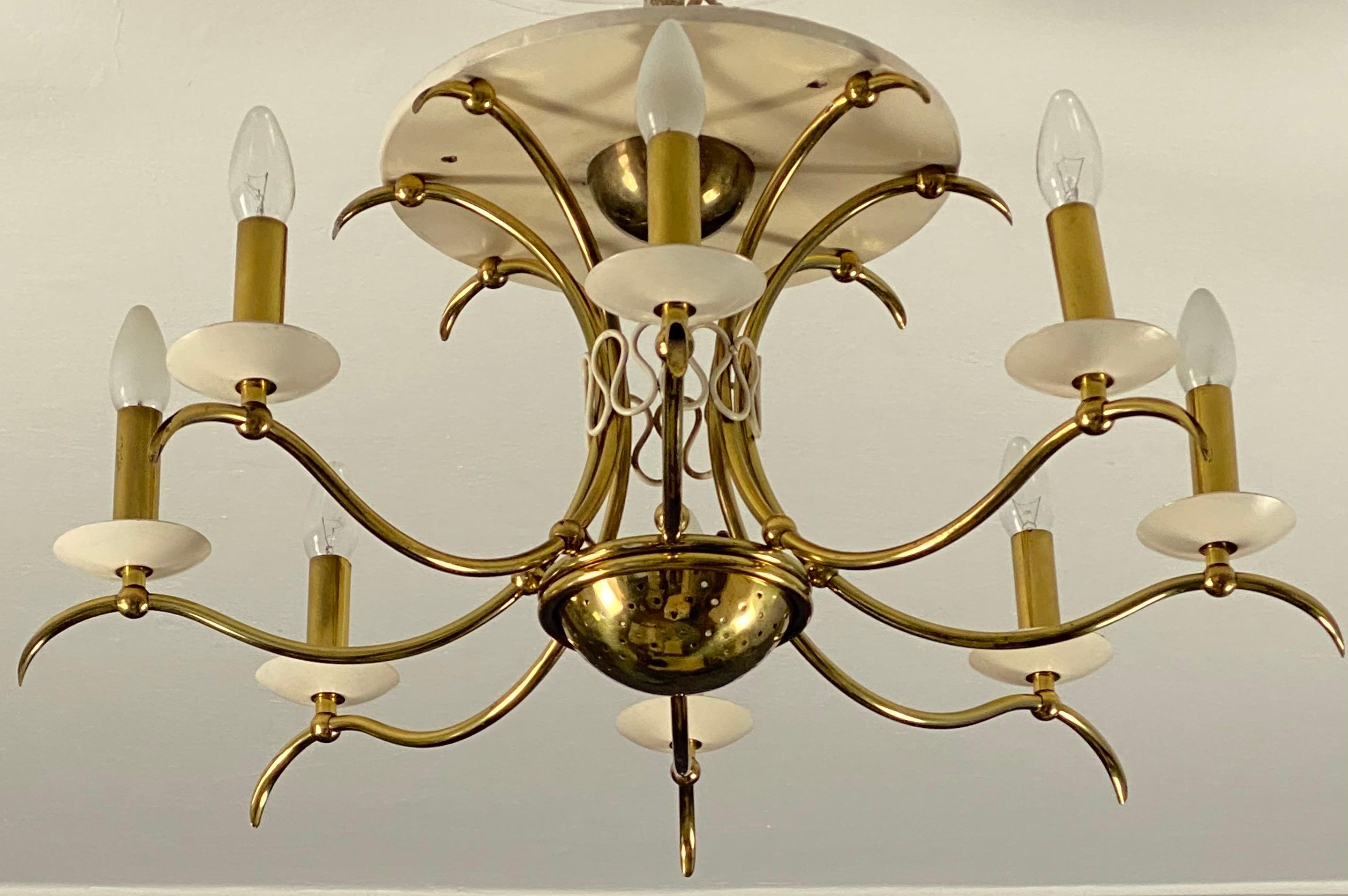 Midcentury Brass Chandelier Flush Mount 1950s in the Style of or from Gio Ponti For Sale 4