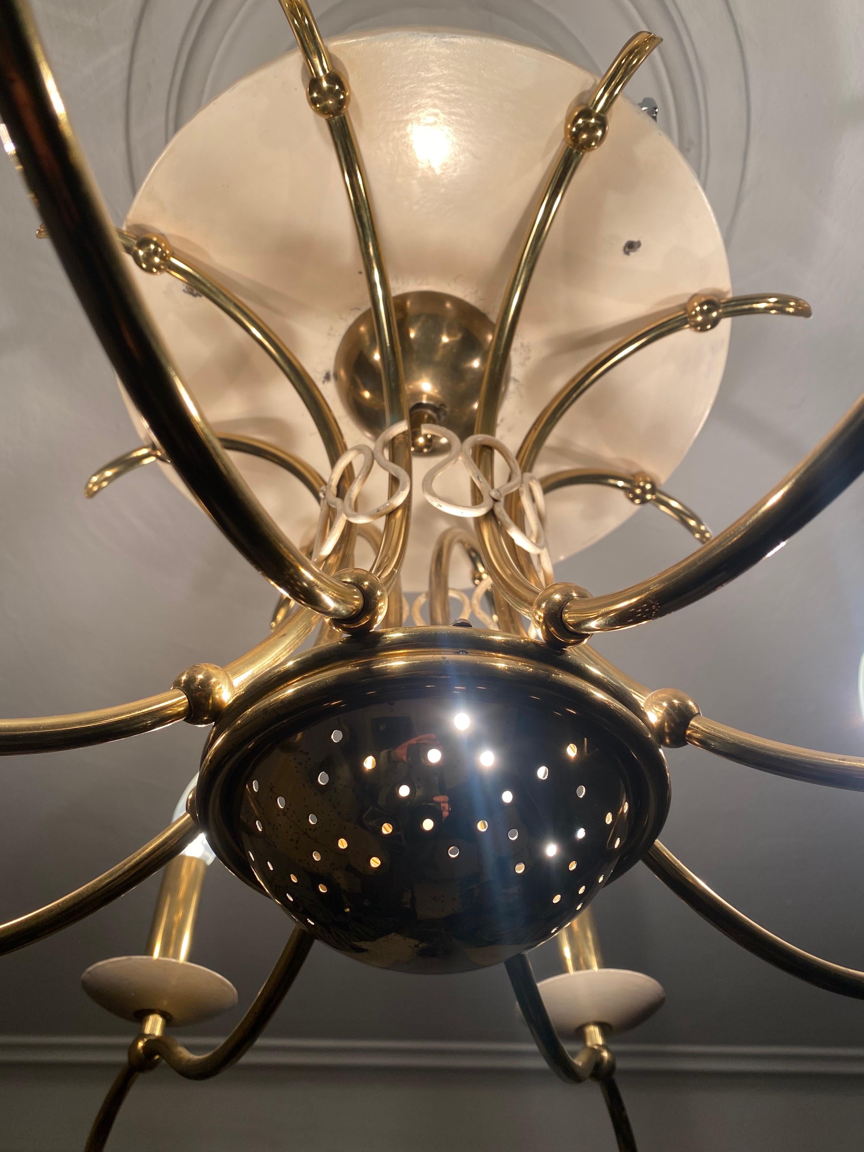 Midcentury Brass Chandelier Flush Mount 1950s in the Style of or from Gio Ponti For Sale 5