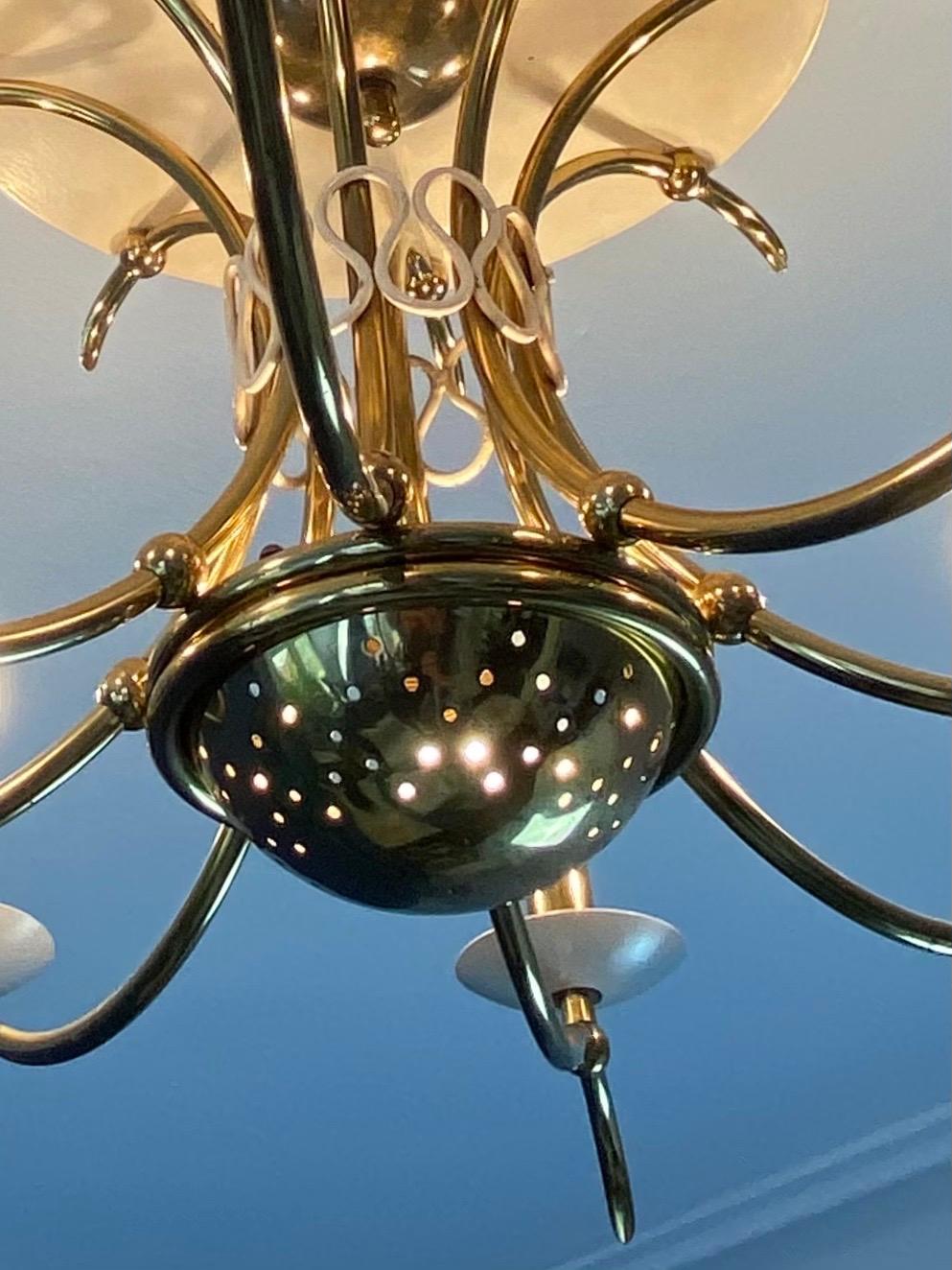 Midcentury Brass Chandelier Flush Mount 1950s in the Style of or from Gio Ponti For Sale 9
