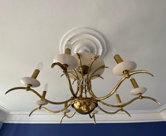 Midcentury Brass Chandelier Flush Mount 1950s in the Style of or from Gio Ponti
