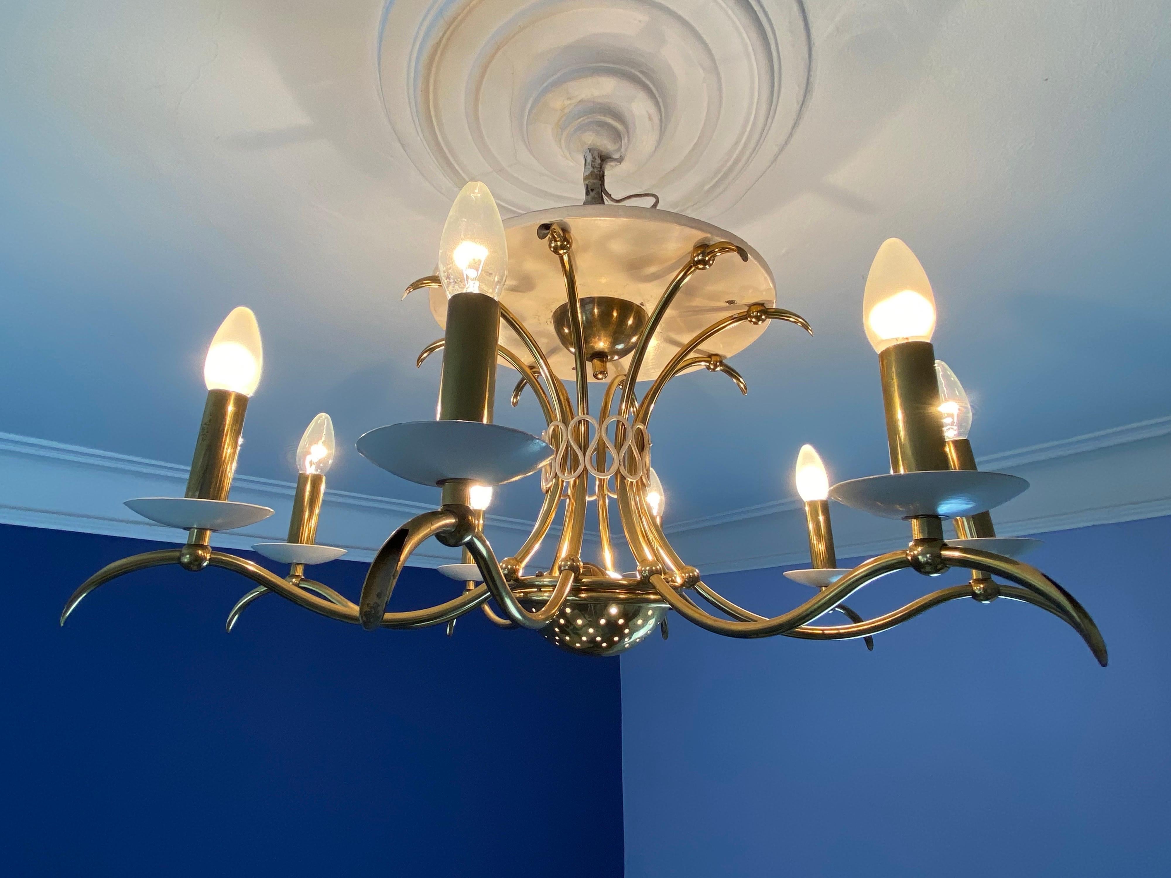 Unknown Midcentury Brass Chandelier Flush Mount 1950s in the Style of or from Gio Ponti For Sale