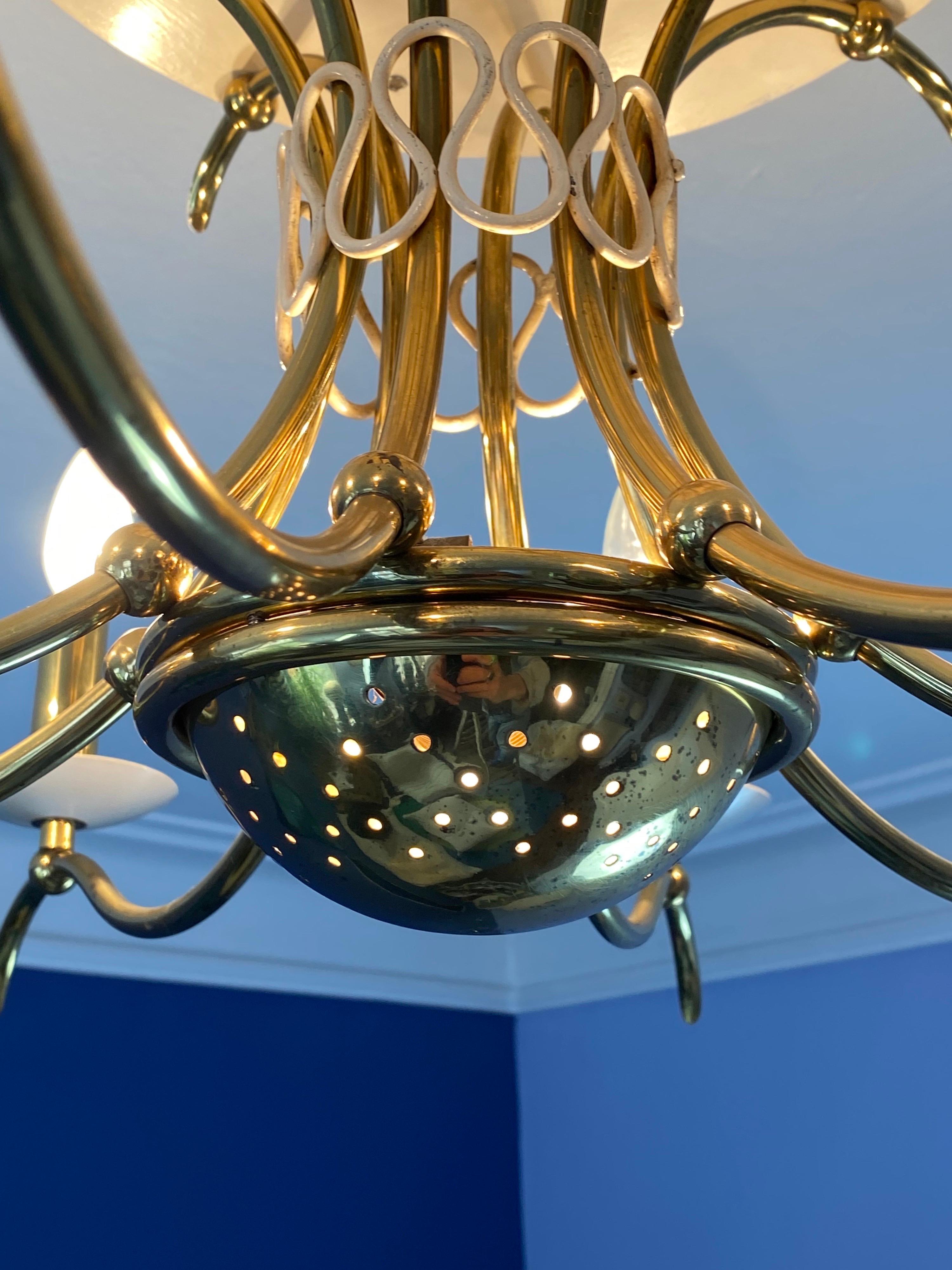 Midcentury Brass Chandelier Flush Mount 1950s in the Style of or from Gio Ponti For Sale 1