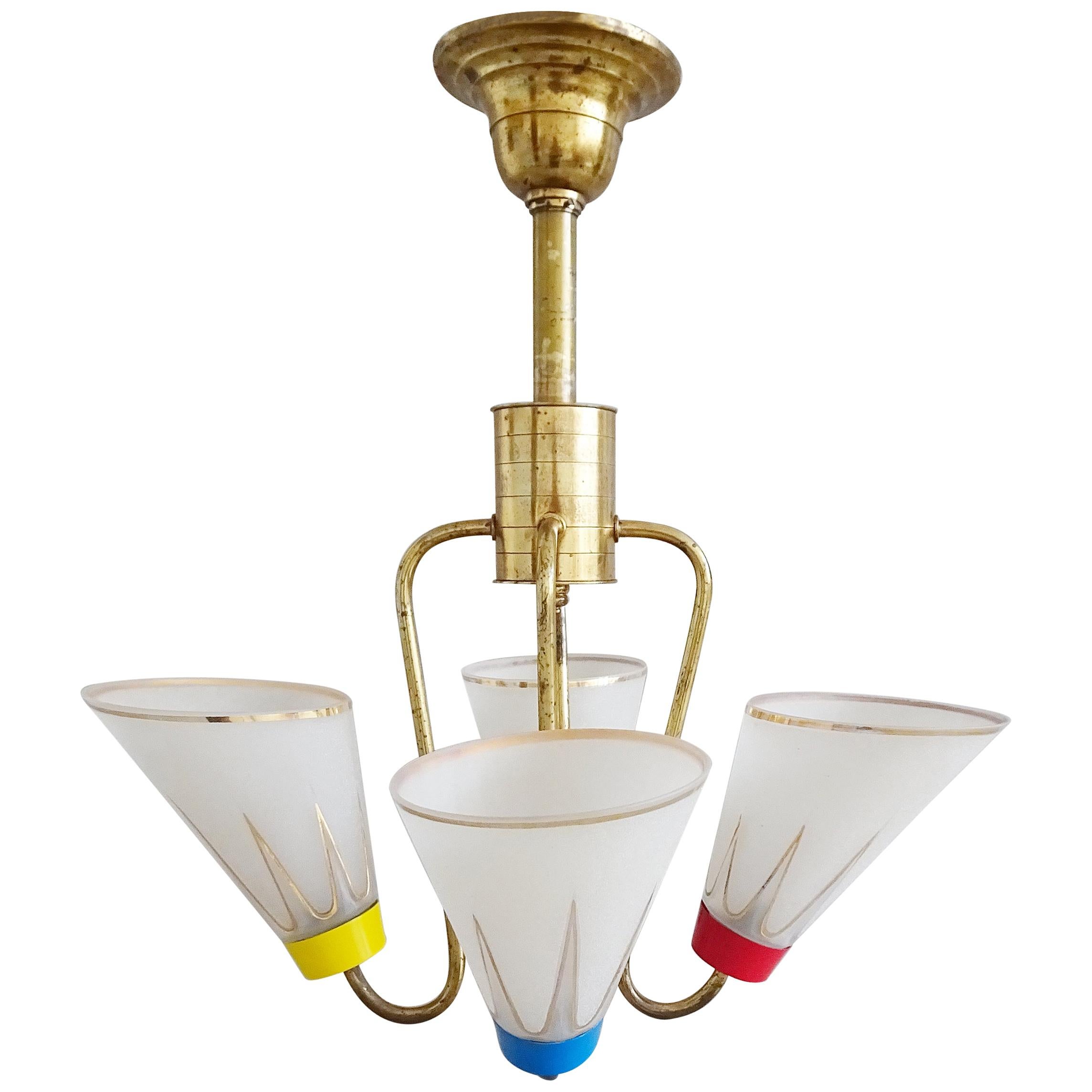 Midcentury Brass Chandelier, France, 1950