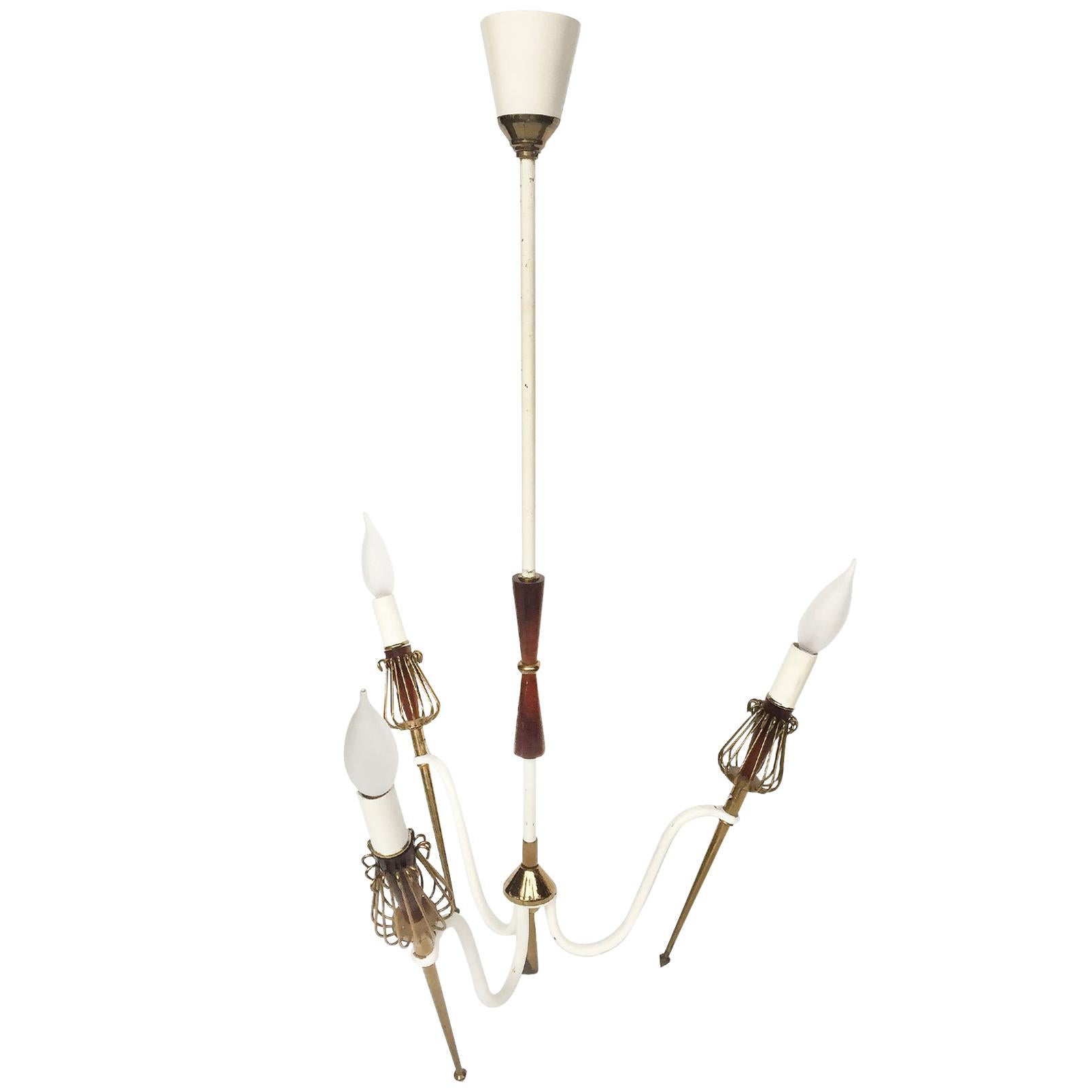 Midcentury Brass Chandelier in the Manner of Maison Lunel For Sale