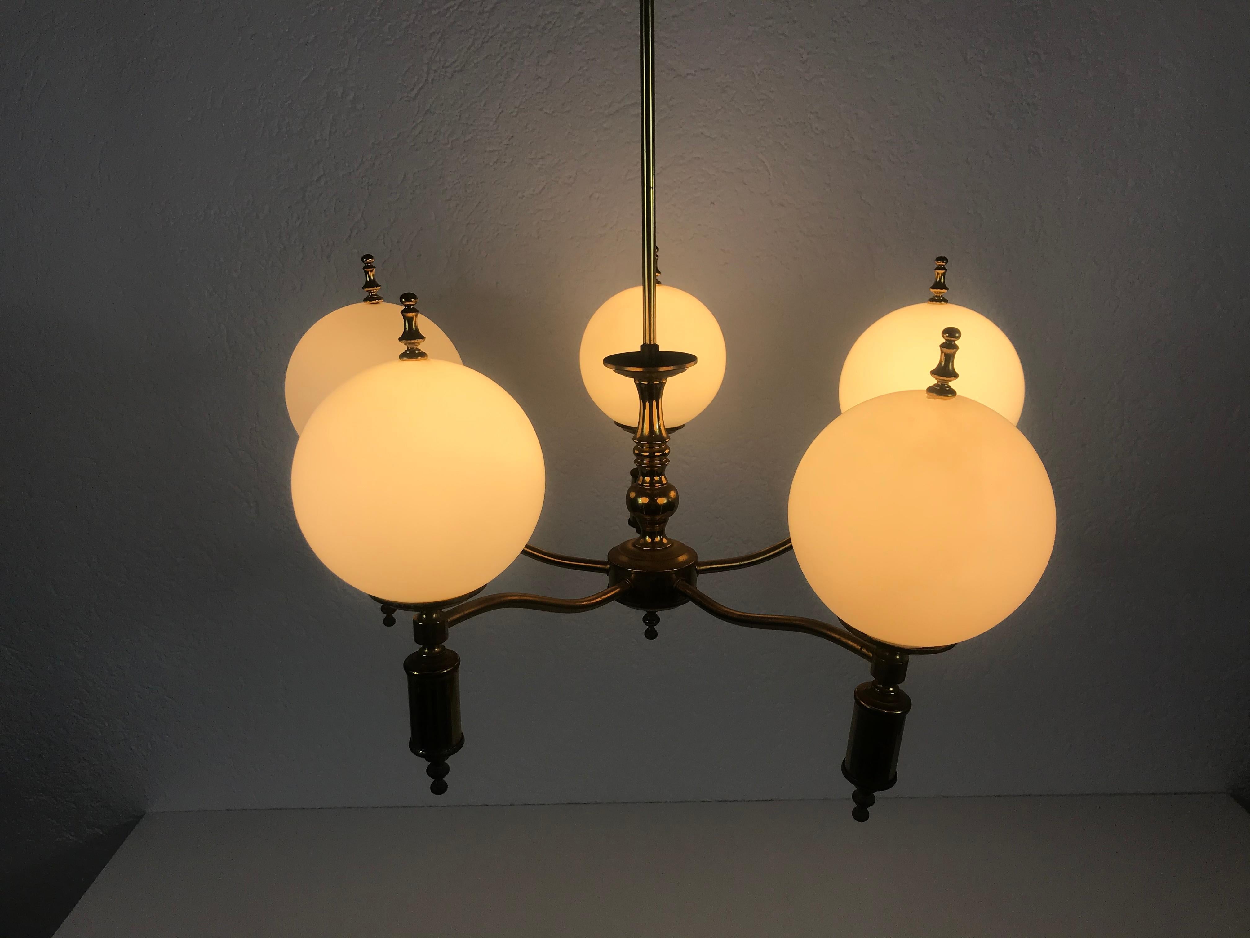 Midcentury Brass Chandelier in the Style of Maison Lunel, 1950s For Sale 3