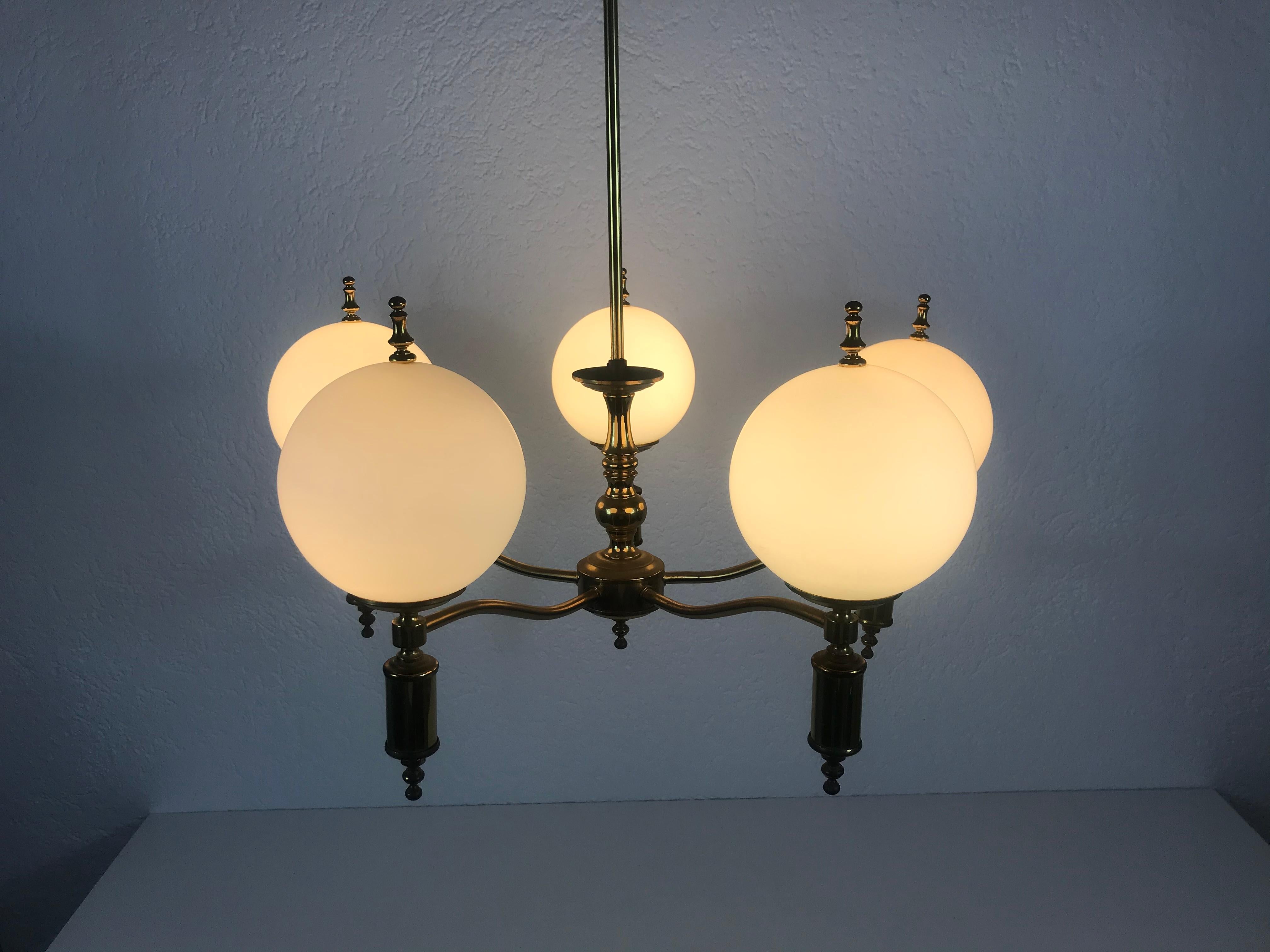 Midcentury Brass Chandelier in the Style of Maison Lunel, 1950s For Sale 4