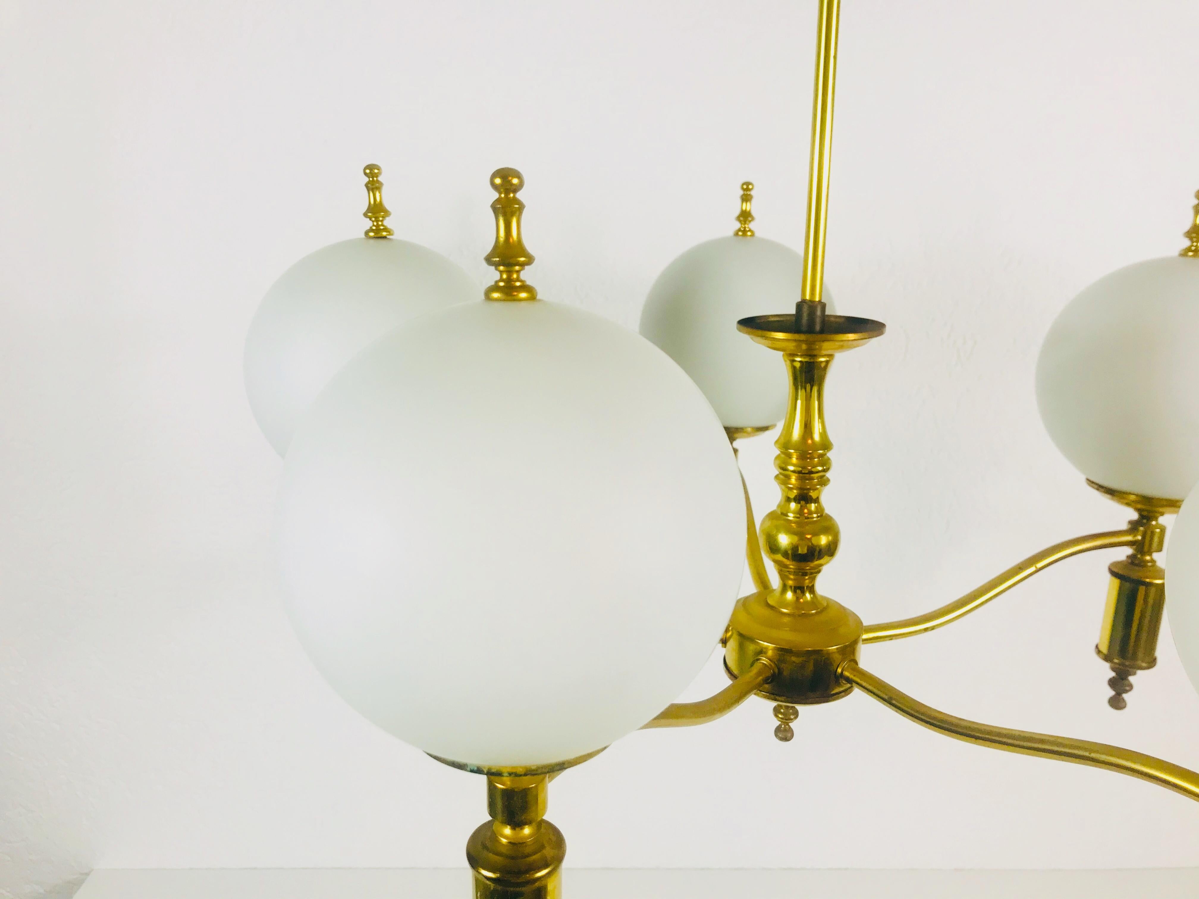 Mid-20th Century Midcentury Brass Chandelier in the Style of Maison Lunel, 1950s For Sale