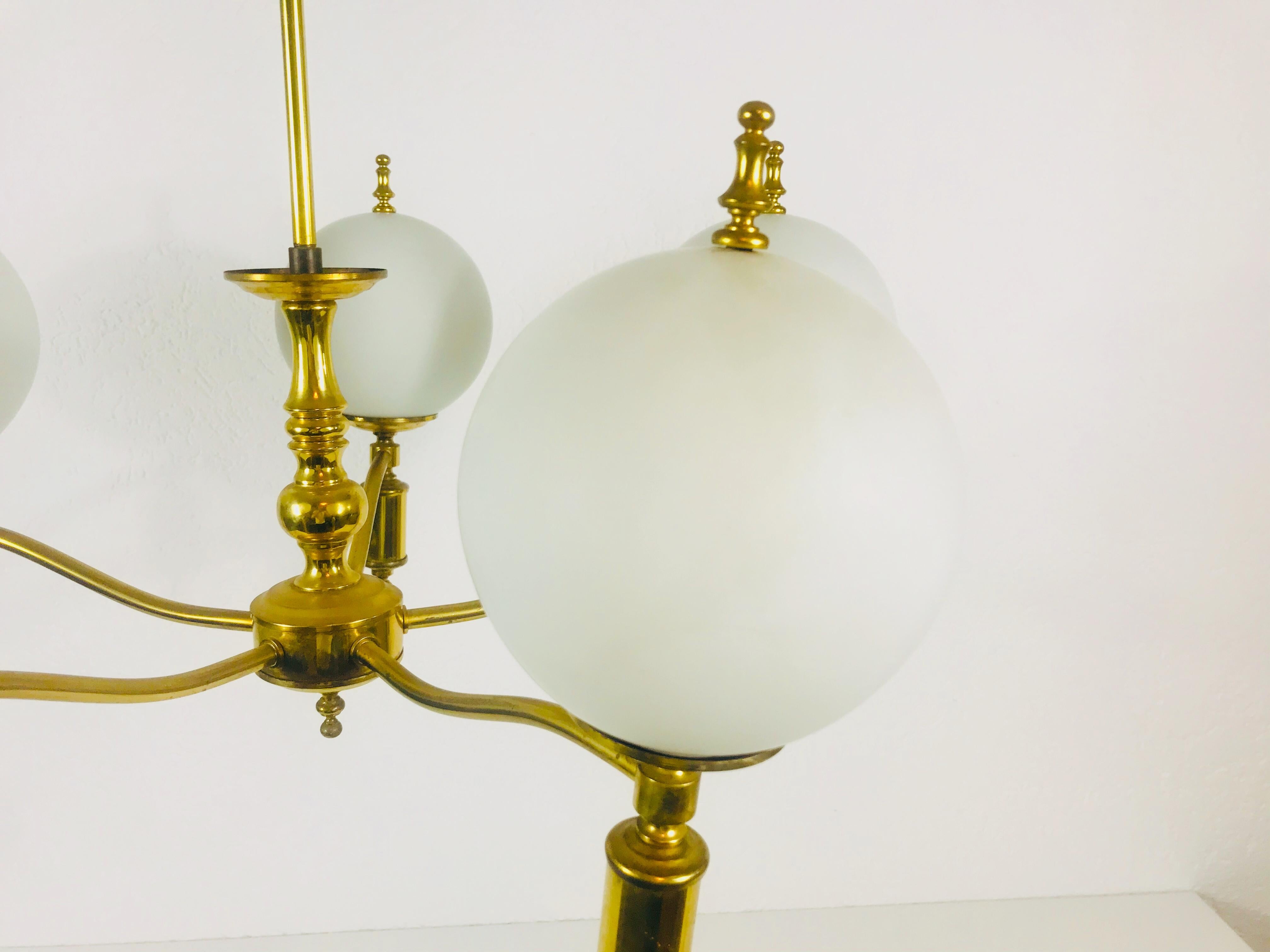 Metal Midcentury Brass Chandelier in the Style of Maison Lunel, 1950s For Sale