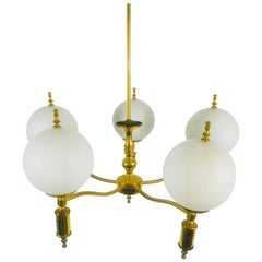 Vintage Midcentury Brass Chandelier in the Style of Maison Lunel, 1950s