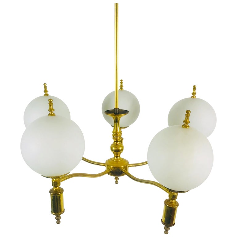 Midcentury Brass Chandelier in the Style of Maison Lunel, 1950s For Sale