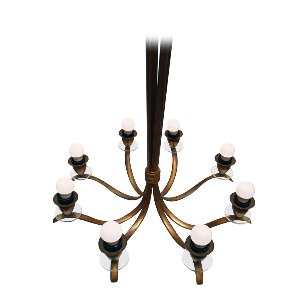 Midcentury Brass Chandelier Italian Production, 1950s