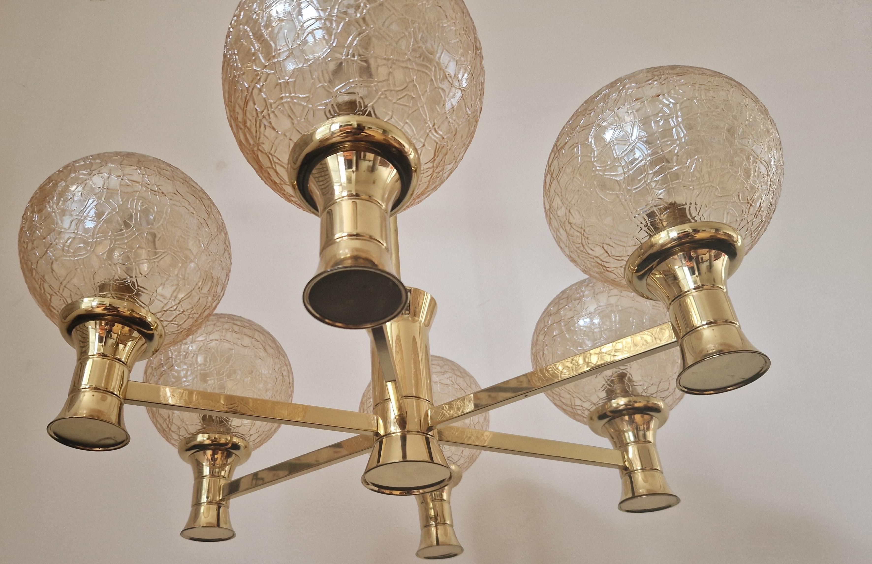 Midcentury Brass Chandelier Sputnik, Germany, 1970s For Sale 5