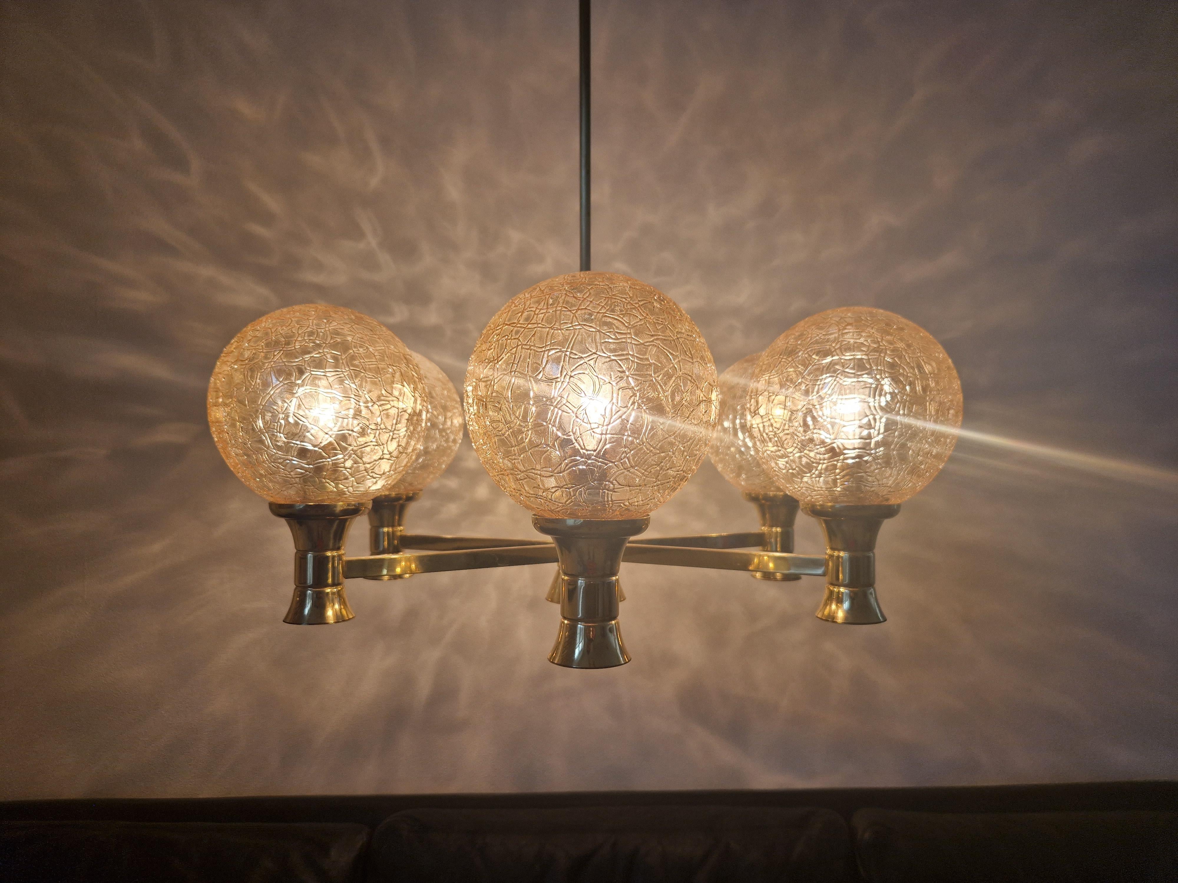 Midcentury Brass Chandelier Sputnik, Germany, 1970s For Sale 6