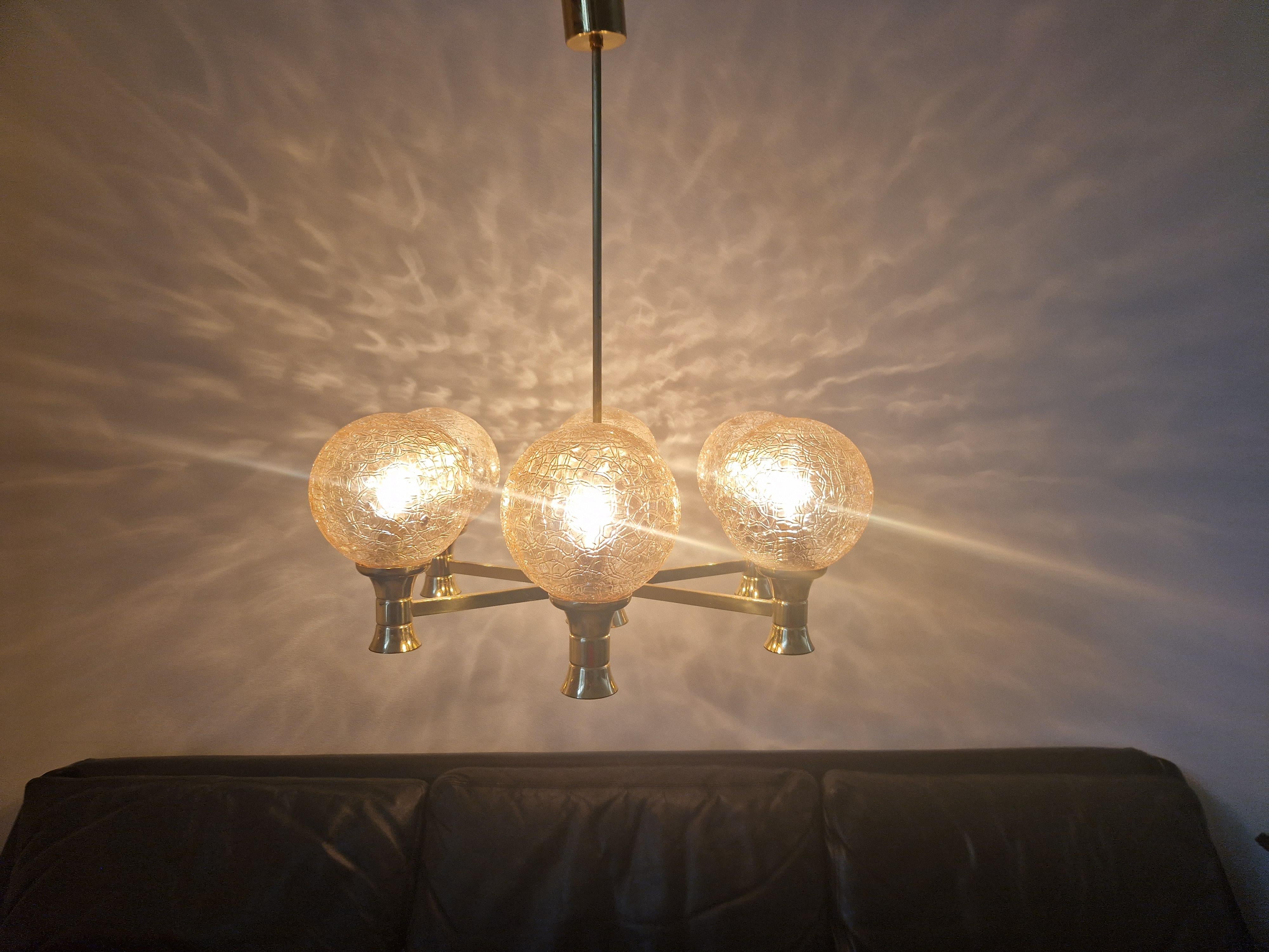 Midcentury Brass Chandelier Sputnik, Germany, 1970s For Sale 8