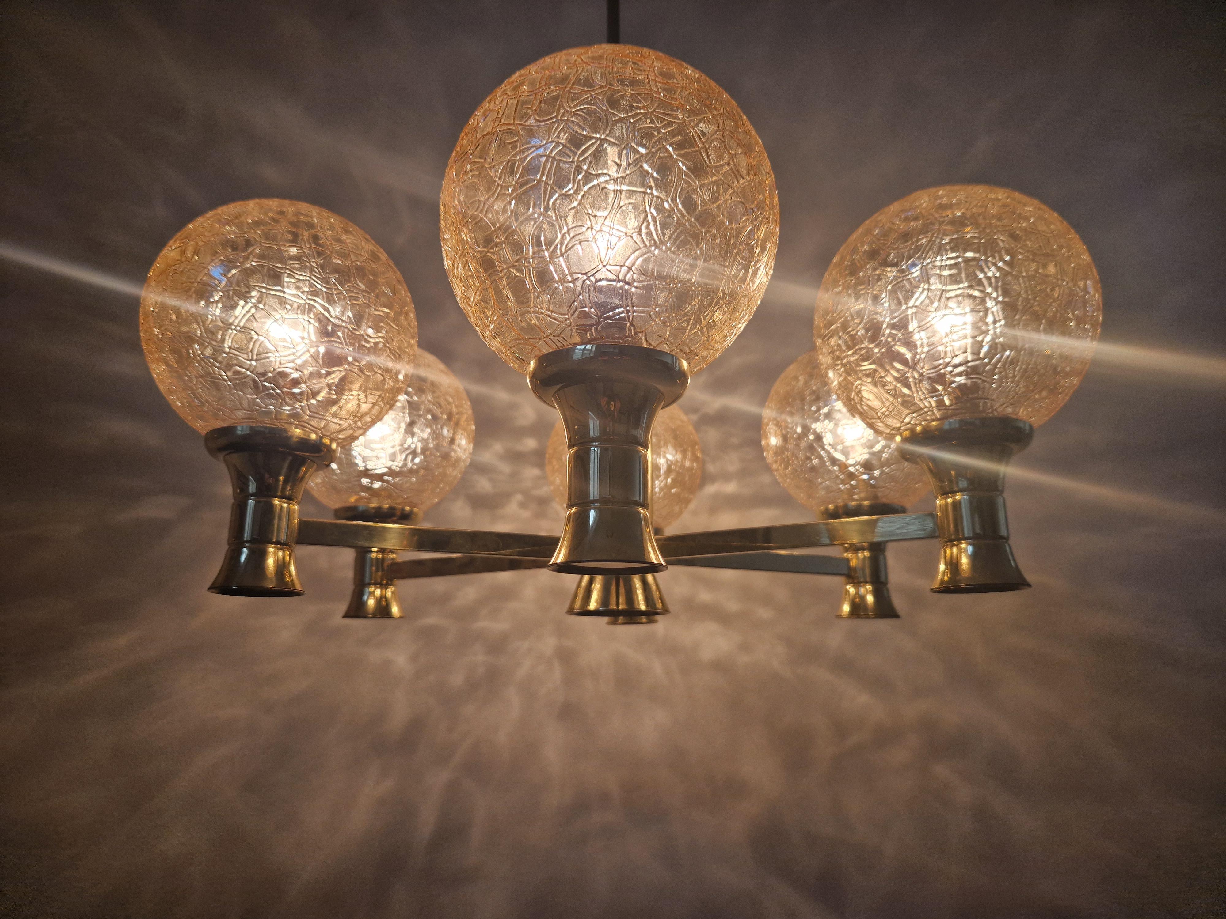 Midcentury Brass Chandelier Sputnik, Germany, 1970s For Sale 9