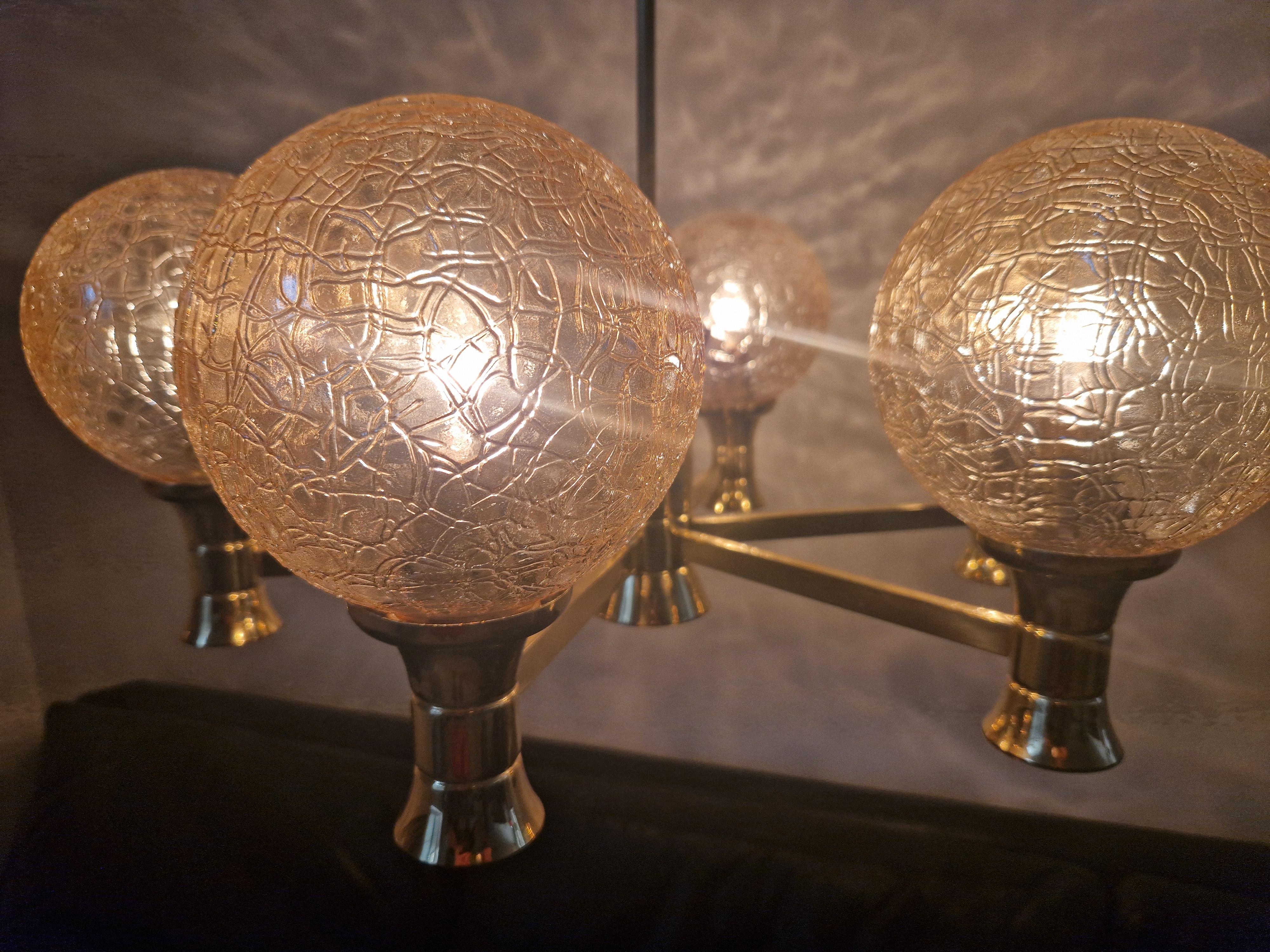 Midcentury Brass Chandelier Sputnik, Germany, 1970s For Sale 11
