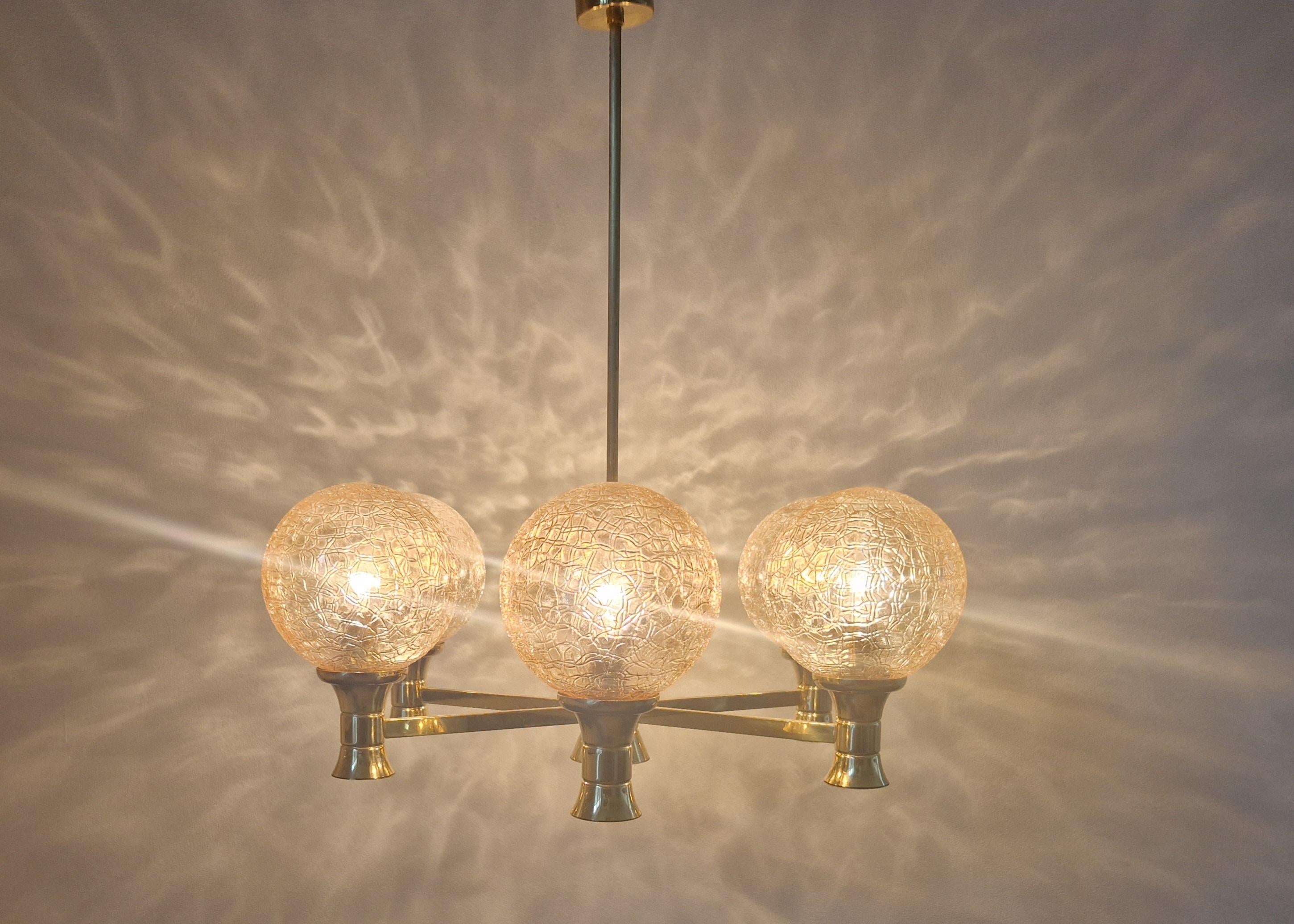 Midcentury Brass Chandelier Sputnik, Germany, 1970s For Sale 12