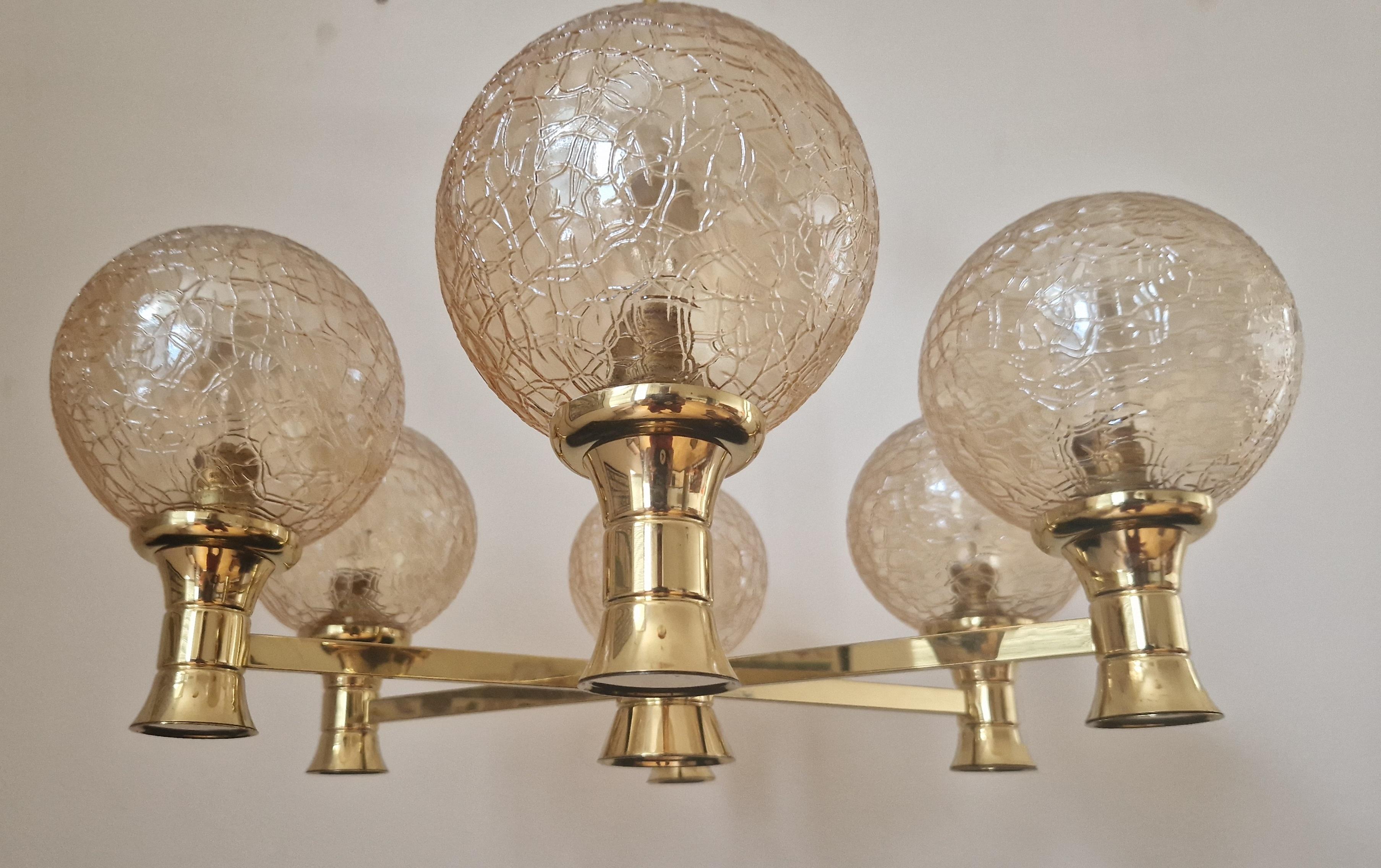 Late 20th Century Midcentury Brass Chandelier Sputnik, Germany, 1970s For Sale