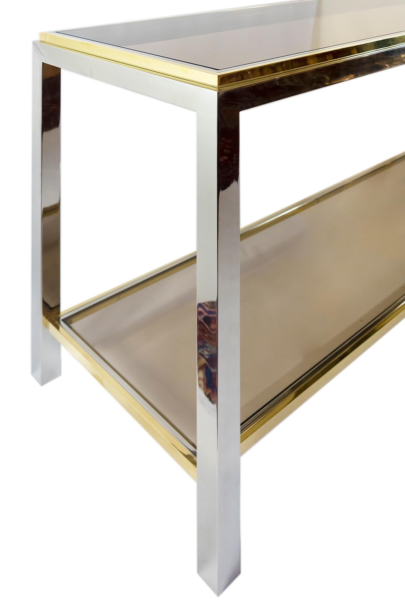 Mid-Century Modern Midcentury Brass, Chrome and Glass Console Table, by Jean Charles